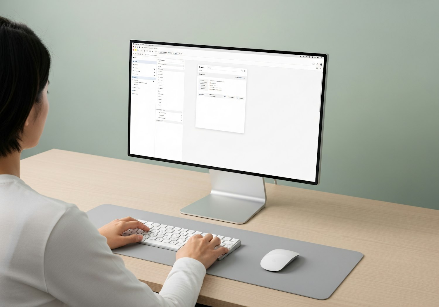 Web designer reviewing a website layout on a desktop monitor
