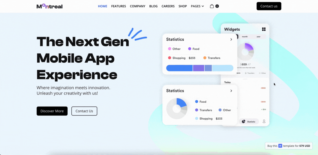 A scrolling animation example from the Montreal webflow SaaS template