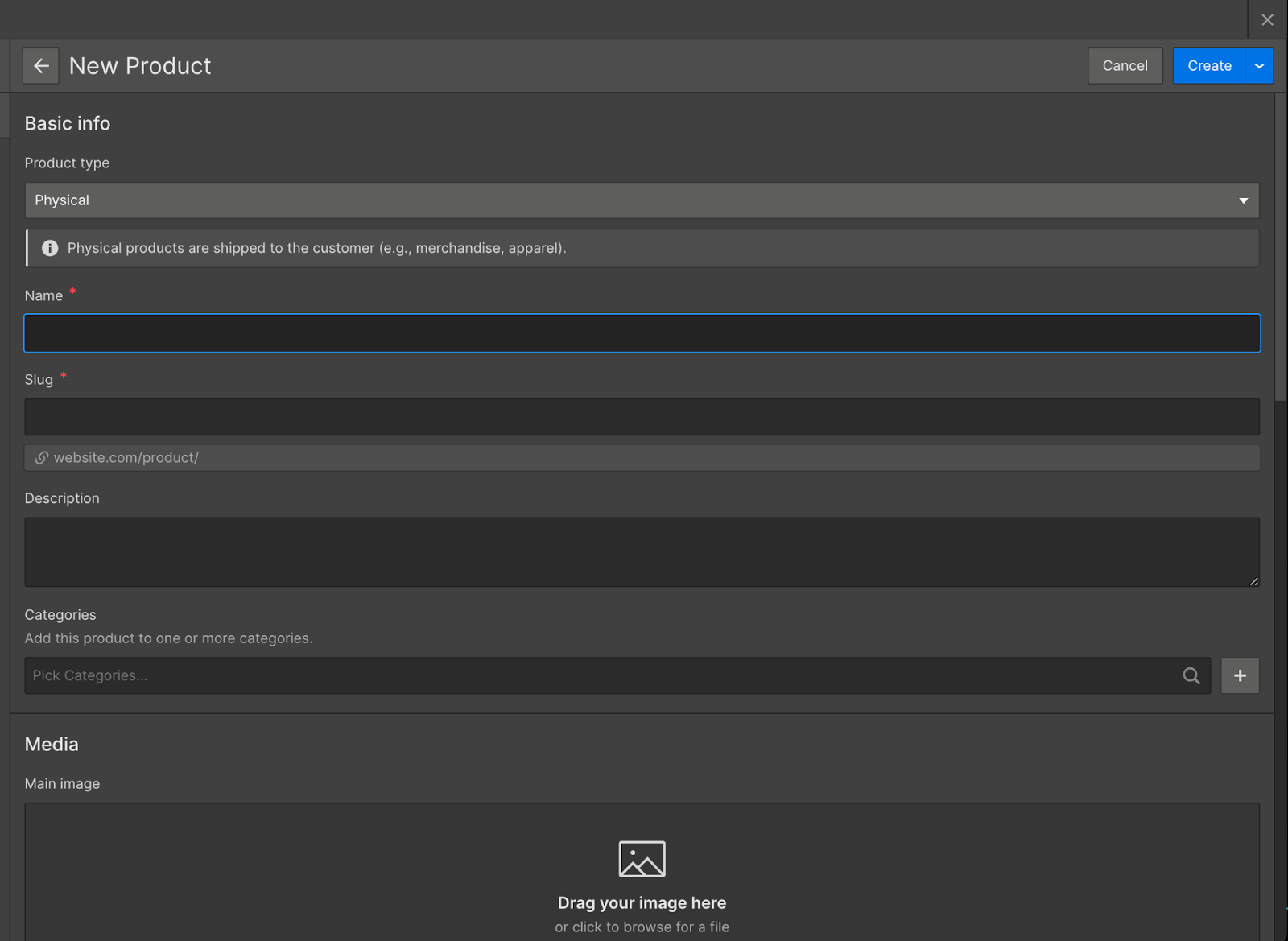 A picture of the product info you need to write on webflow ecommerce