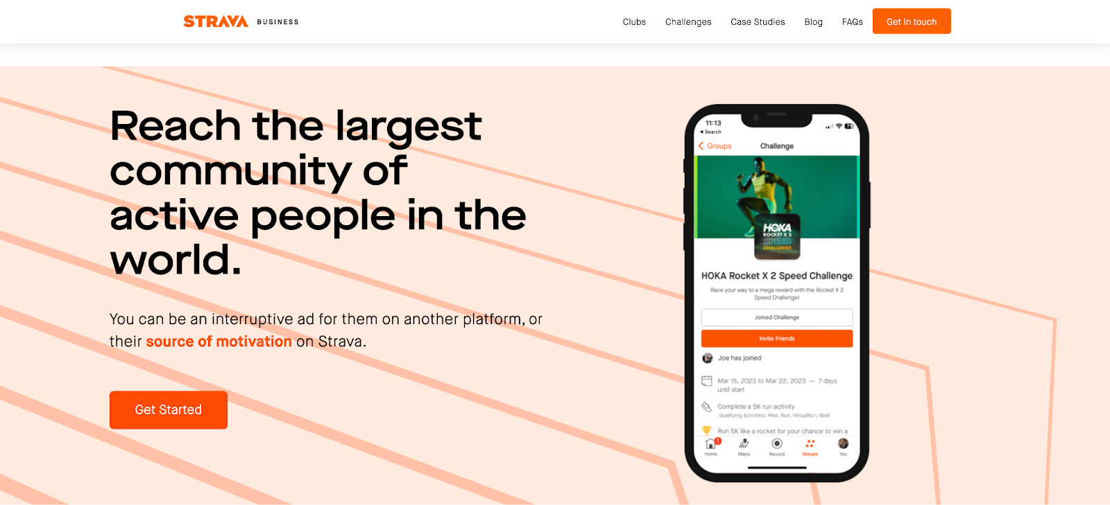 Strava Business website - create sponsored challenges, motivate athletes and grow your brand