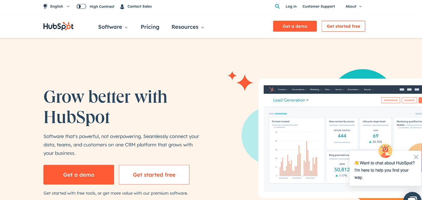 A screenshot of the HubSpot website homepage
