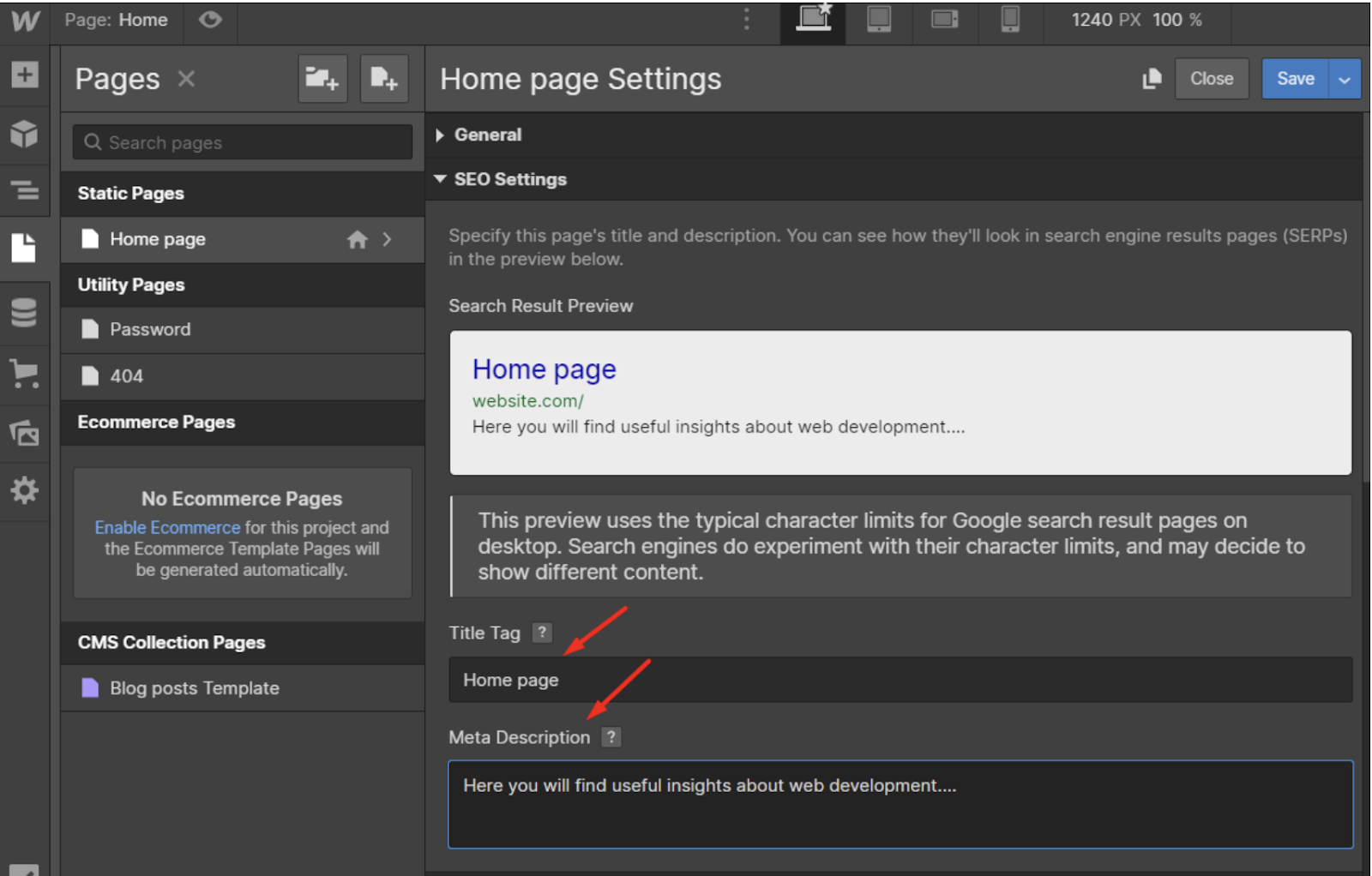 adding meta tags in Webflow when migrating from Wordpress to Webflow platform