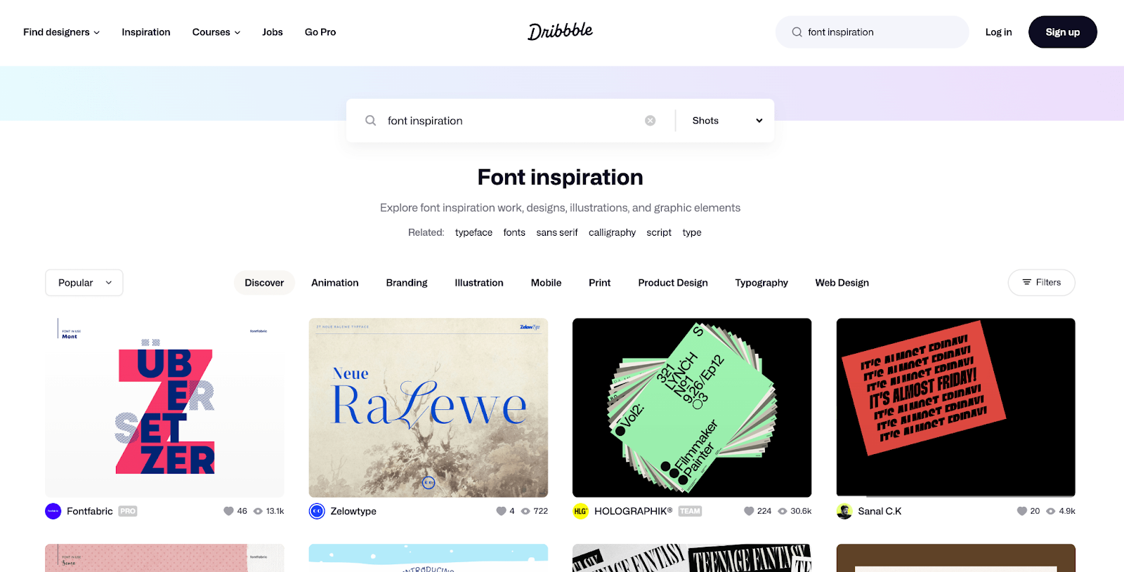 a screenshot of the dribbble.com website - a hub for web design inspiration