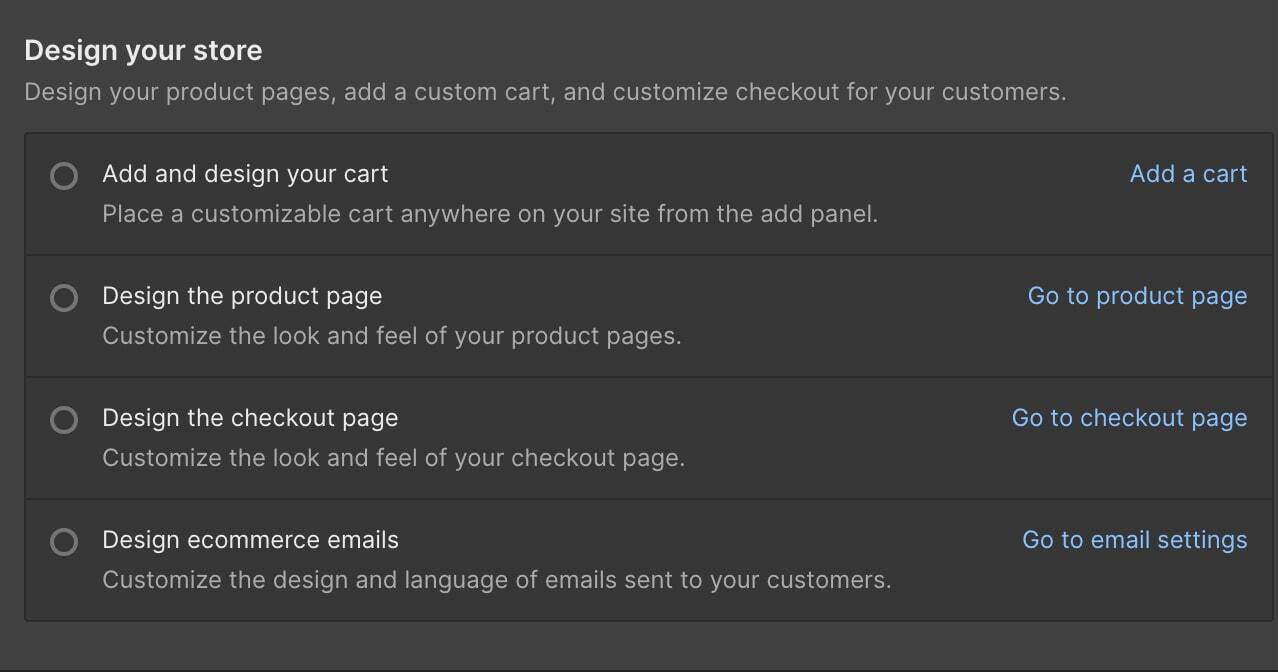 A picture of the step you need to take to design your store on Webflow ecommerce setup guide