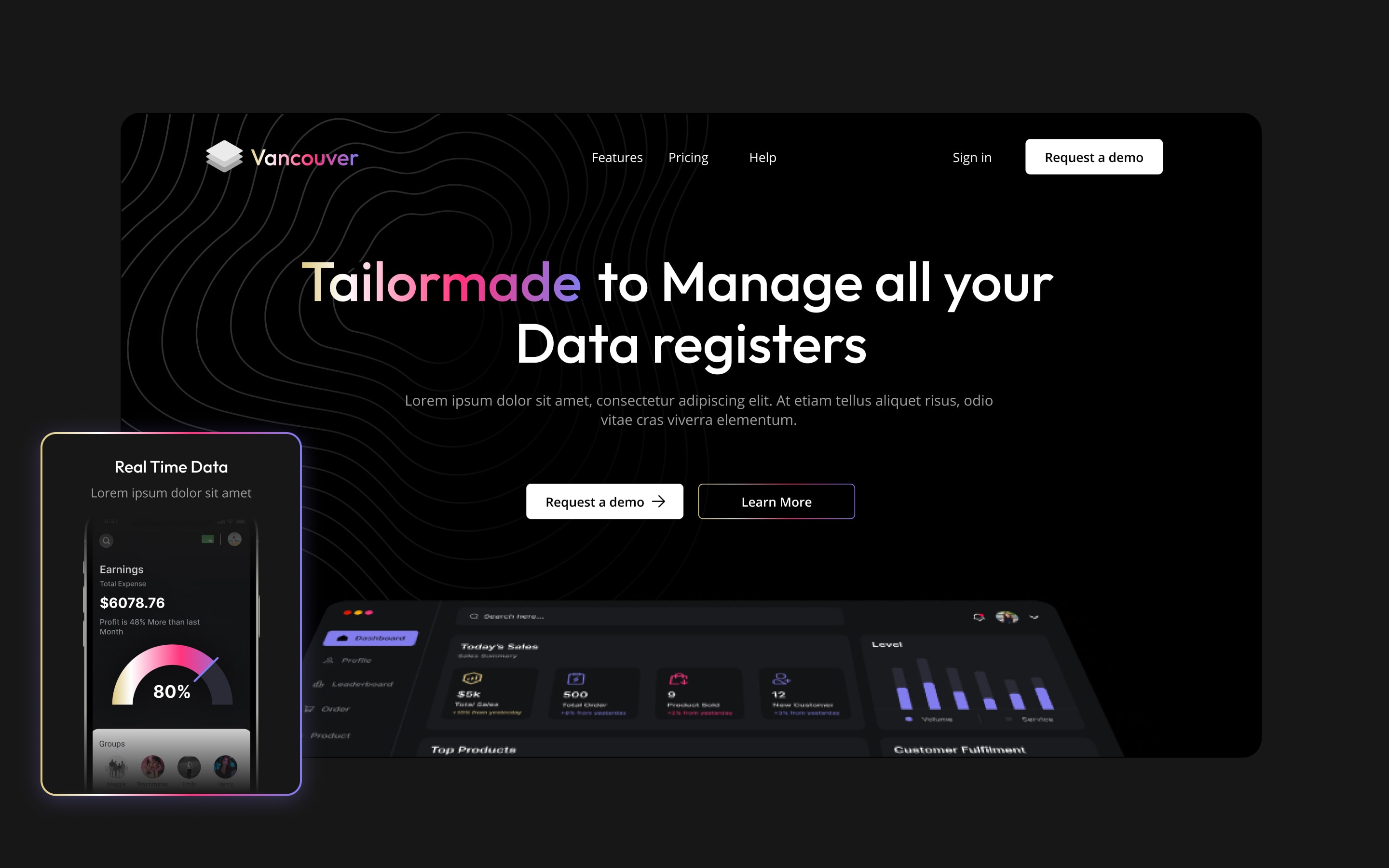 Dark and elegant theme Webflow web application template - Vancouver. Wedoflow agency