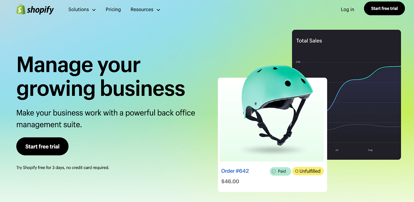 A screenshot of the Shopify website — showing a green and black color palette choice for their user interface