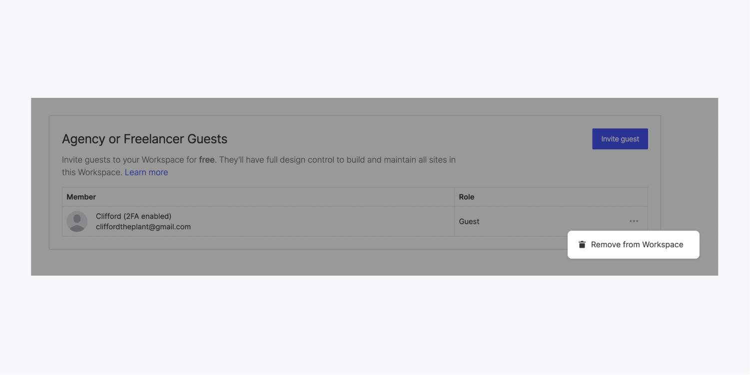 how to remove agency or freelancer from guests in Webflow - Wedoflow