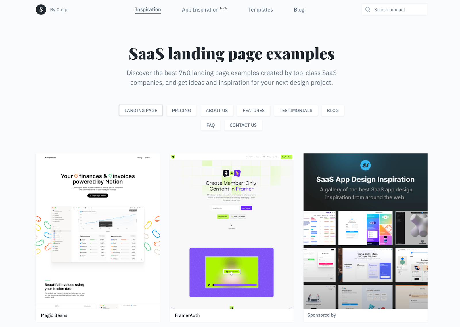 SaaS landing page examples, is the platform that many web designers have in their collection of web design recources