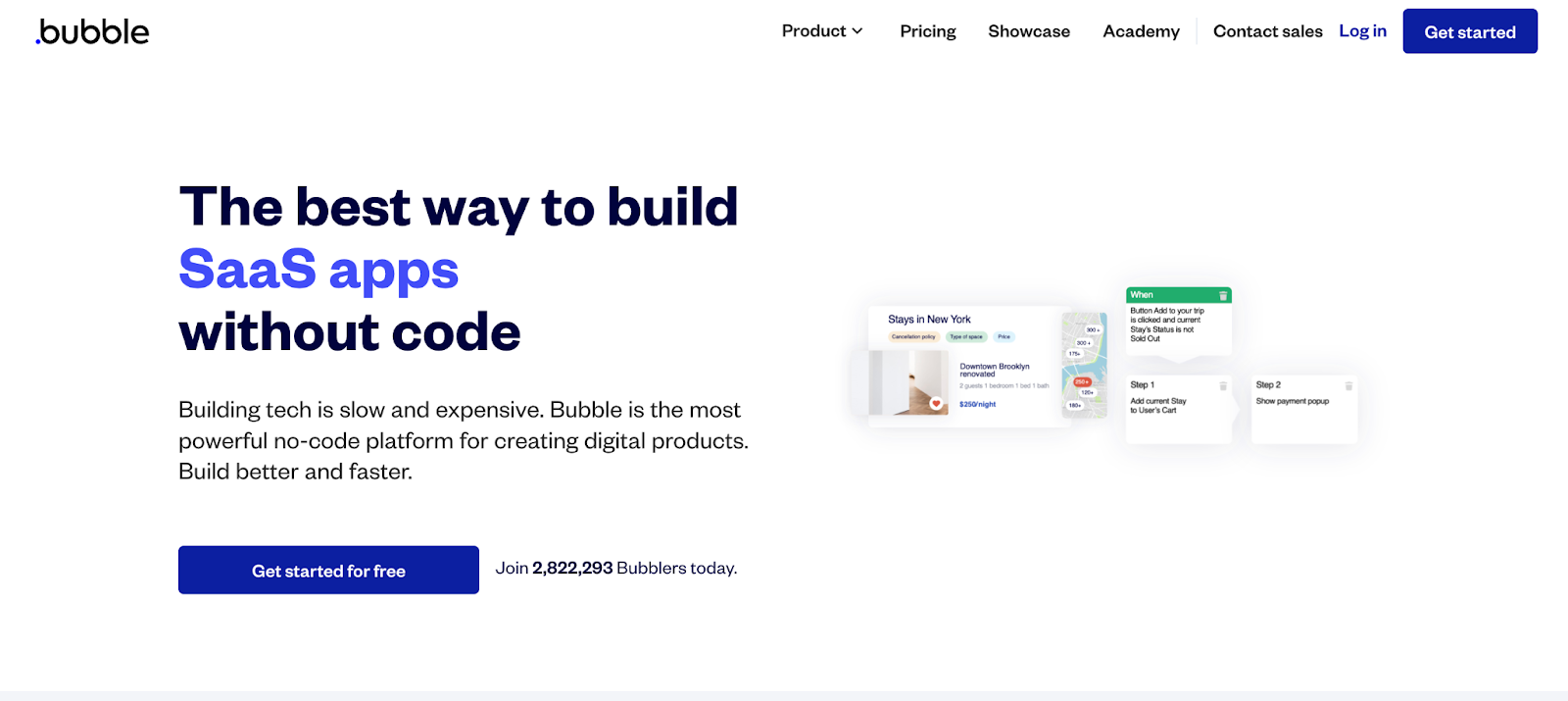A screenshot of the Bubble no-code platform homepage