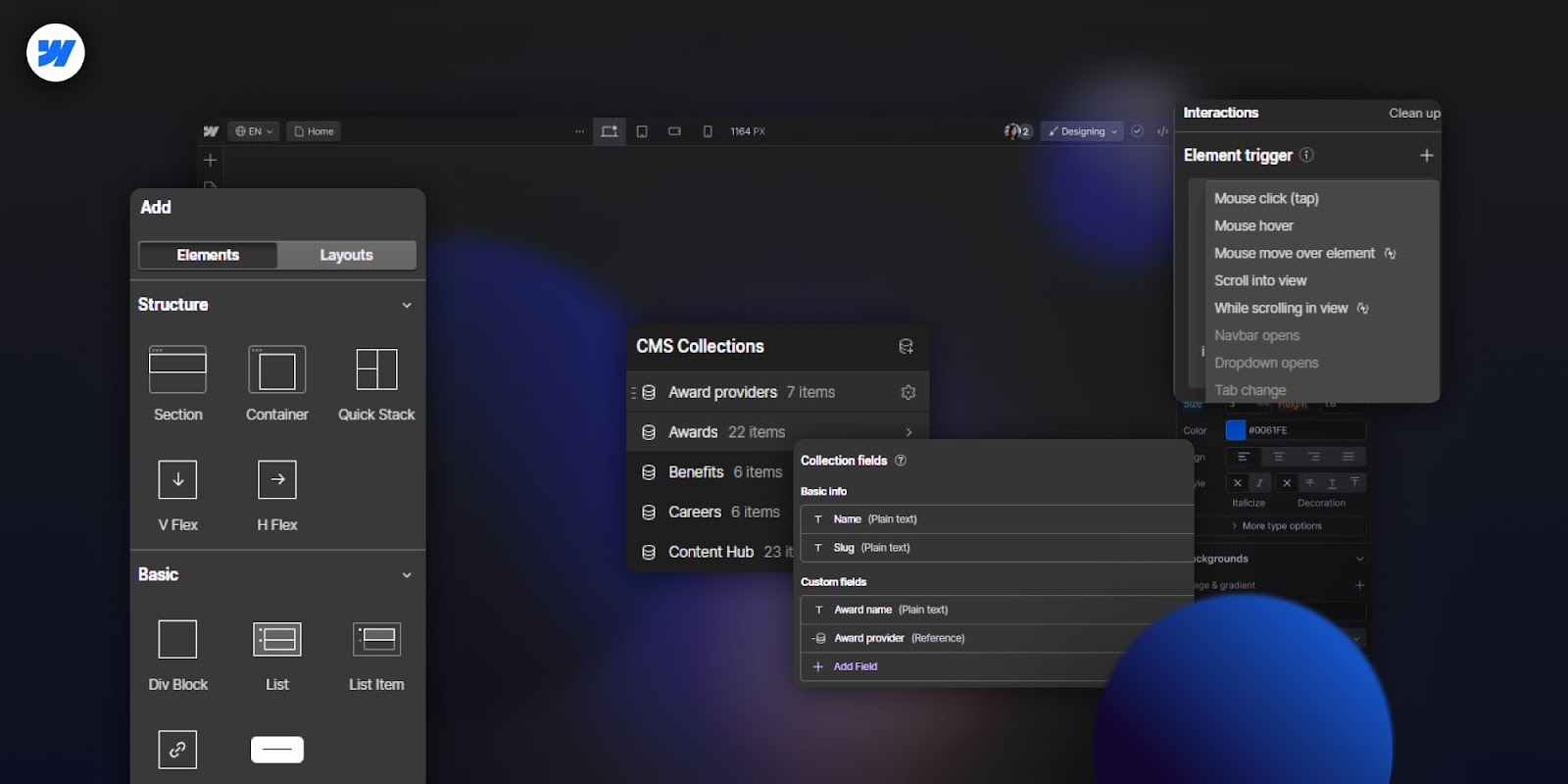 webflow dashboard