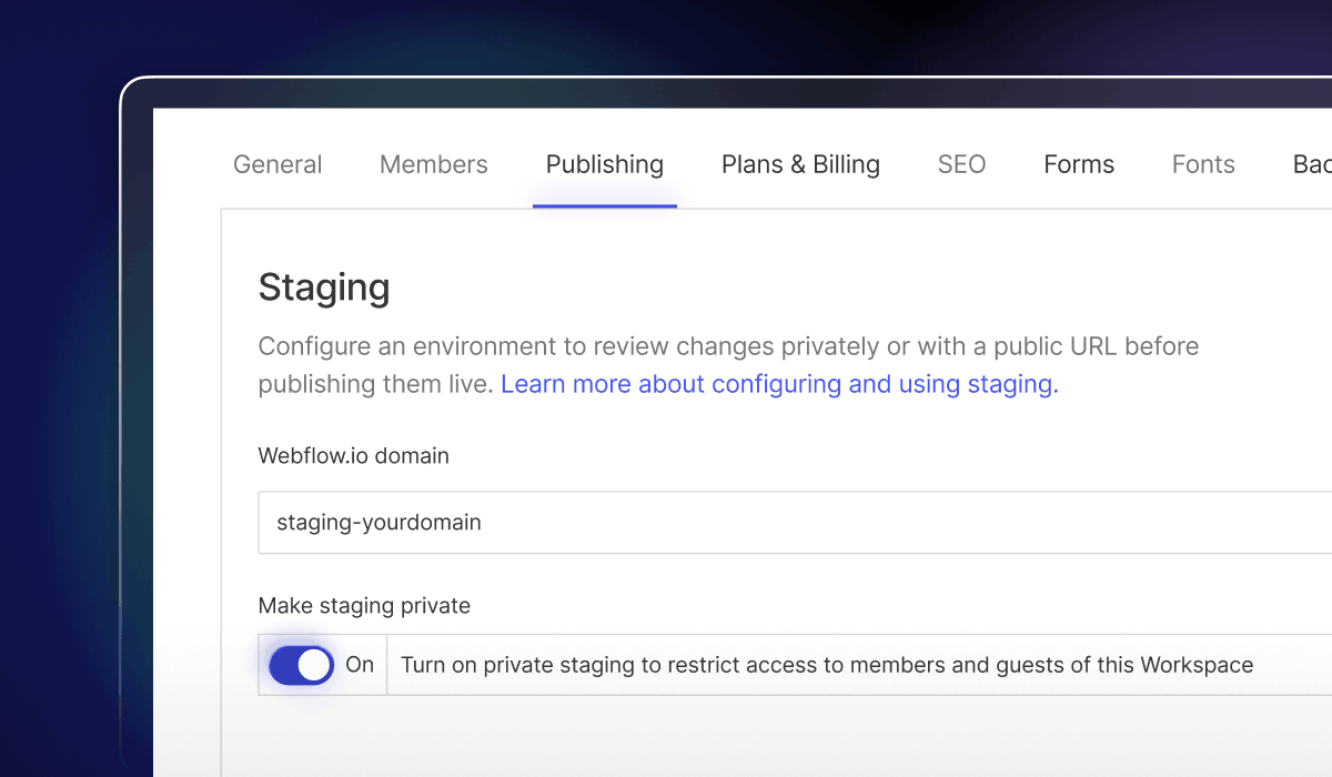 How to turn on private staging in Webflow