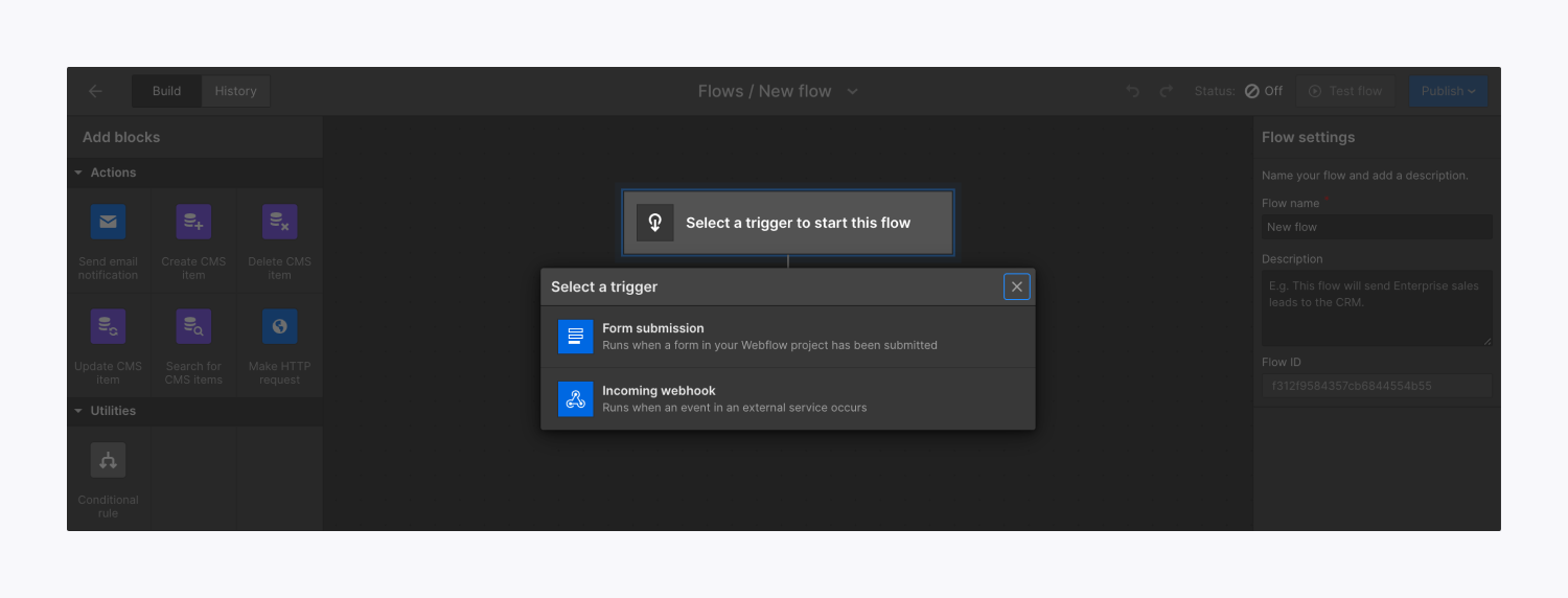 how to select a trigger for a flow
