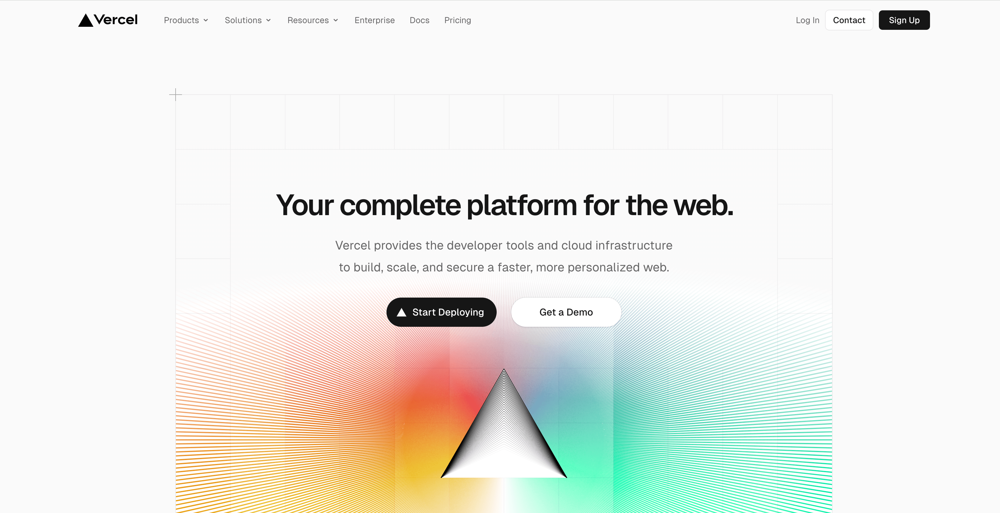 Vercel homepage showing a text saying: Your complete platform for the webr