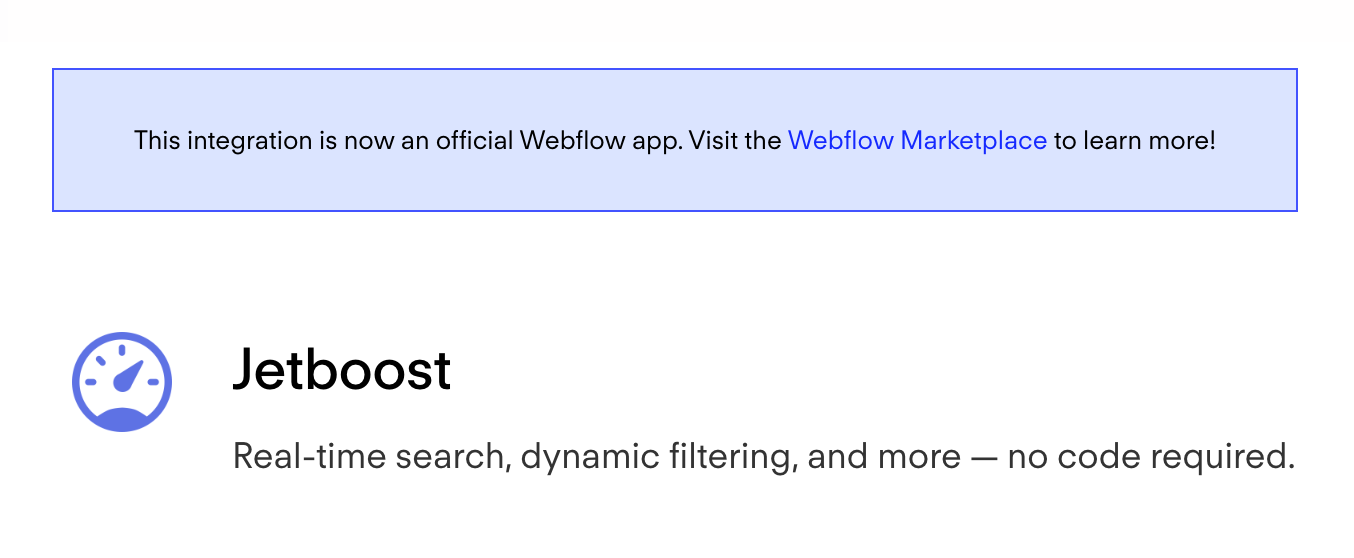 Jetboost, a former webflow integration converted into an official Webflow app