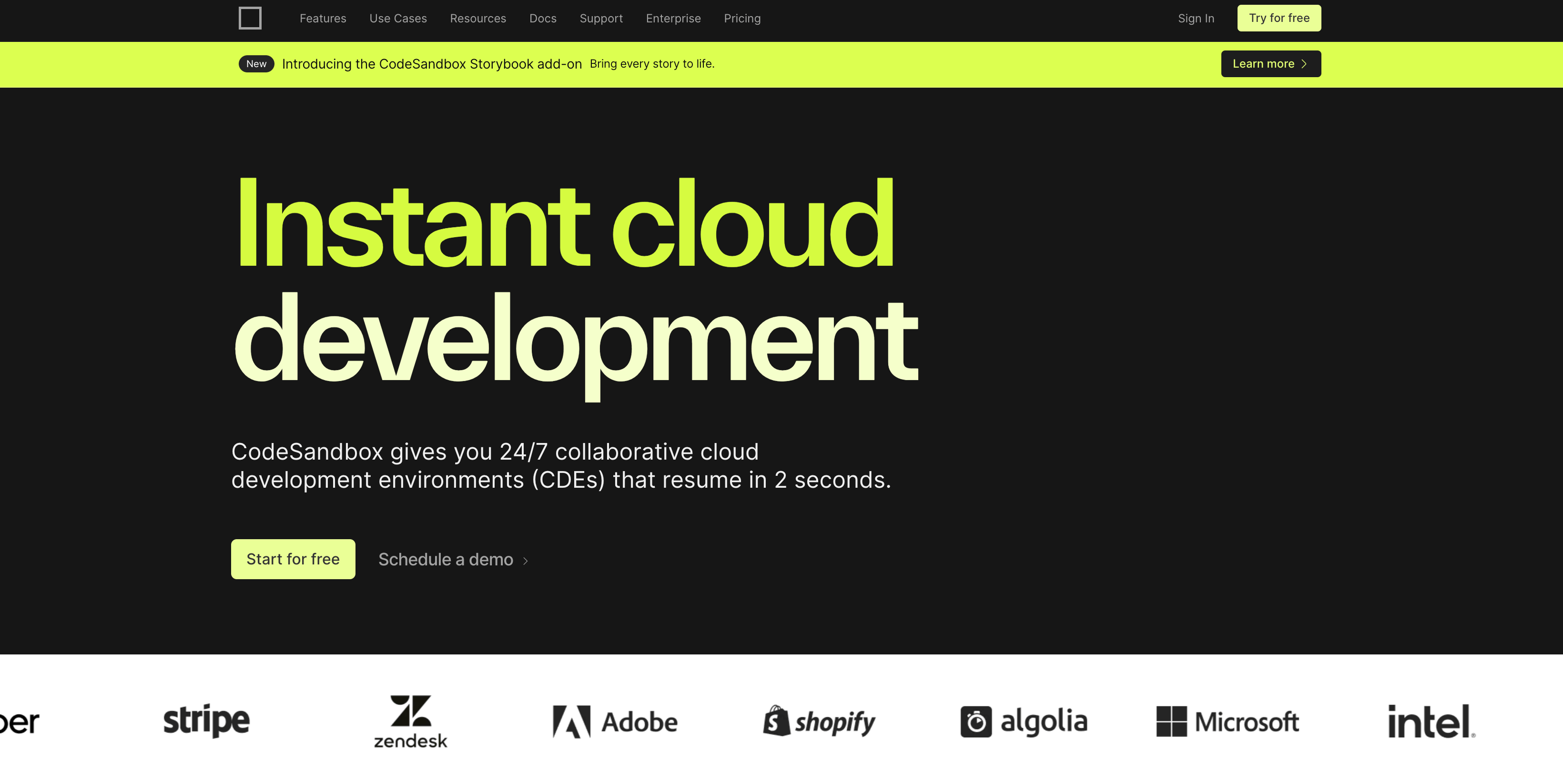 Instant cloud development through Codesandbox tool