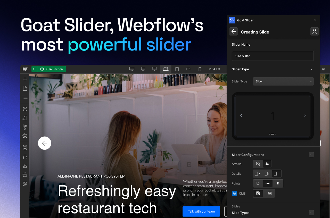 A preview of the GOAT Slider Webflow App β Webflow's most powerful slider created by Azwedo