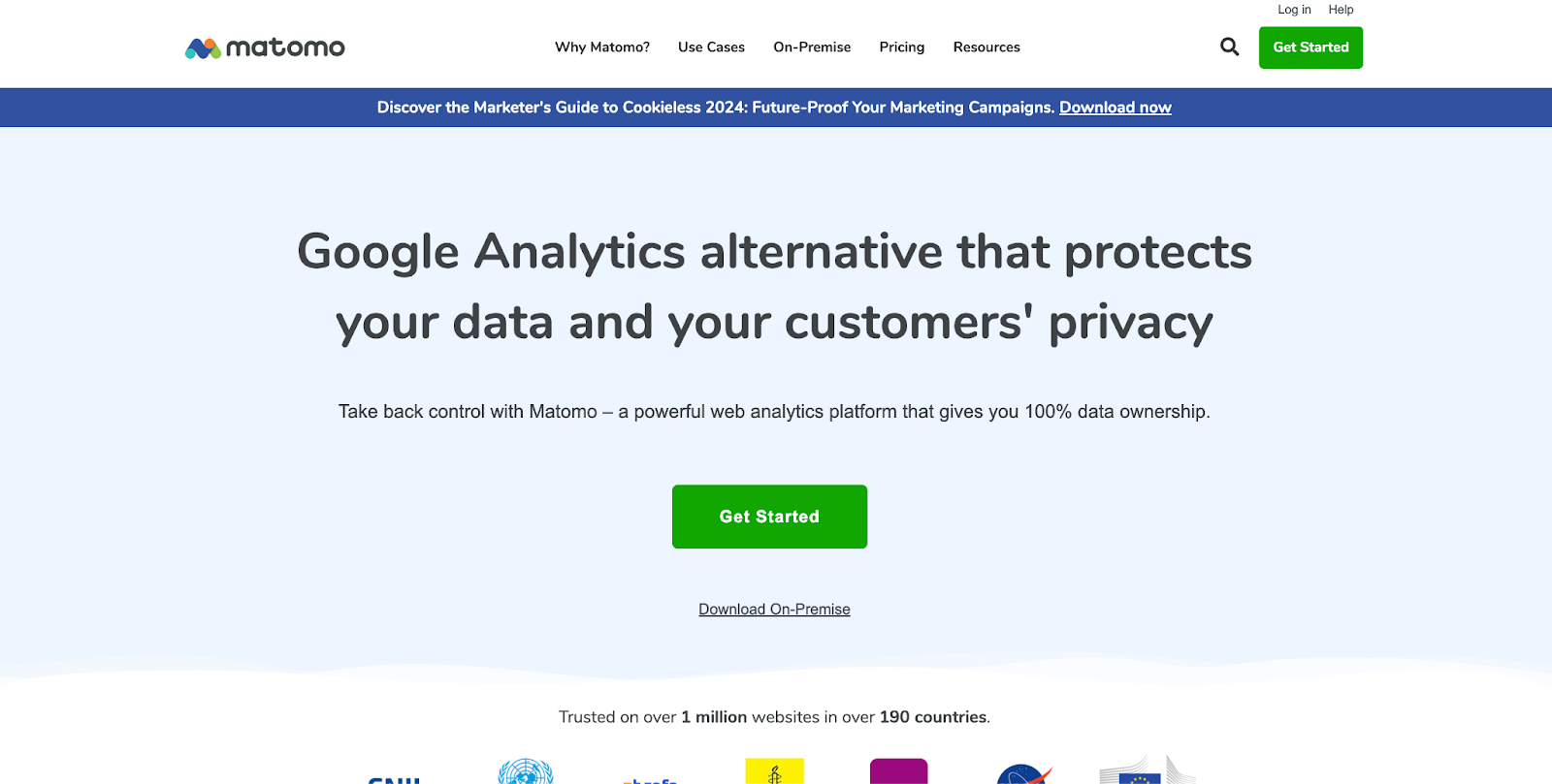 Matomo homepage screenshot - a text saying Google Analytics Alternative