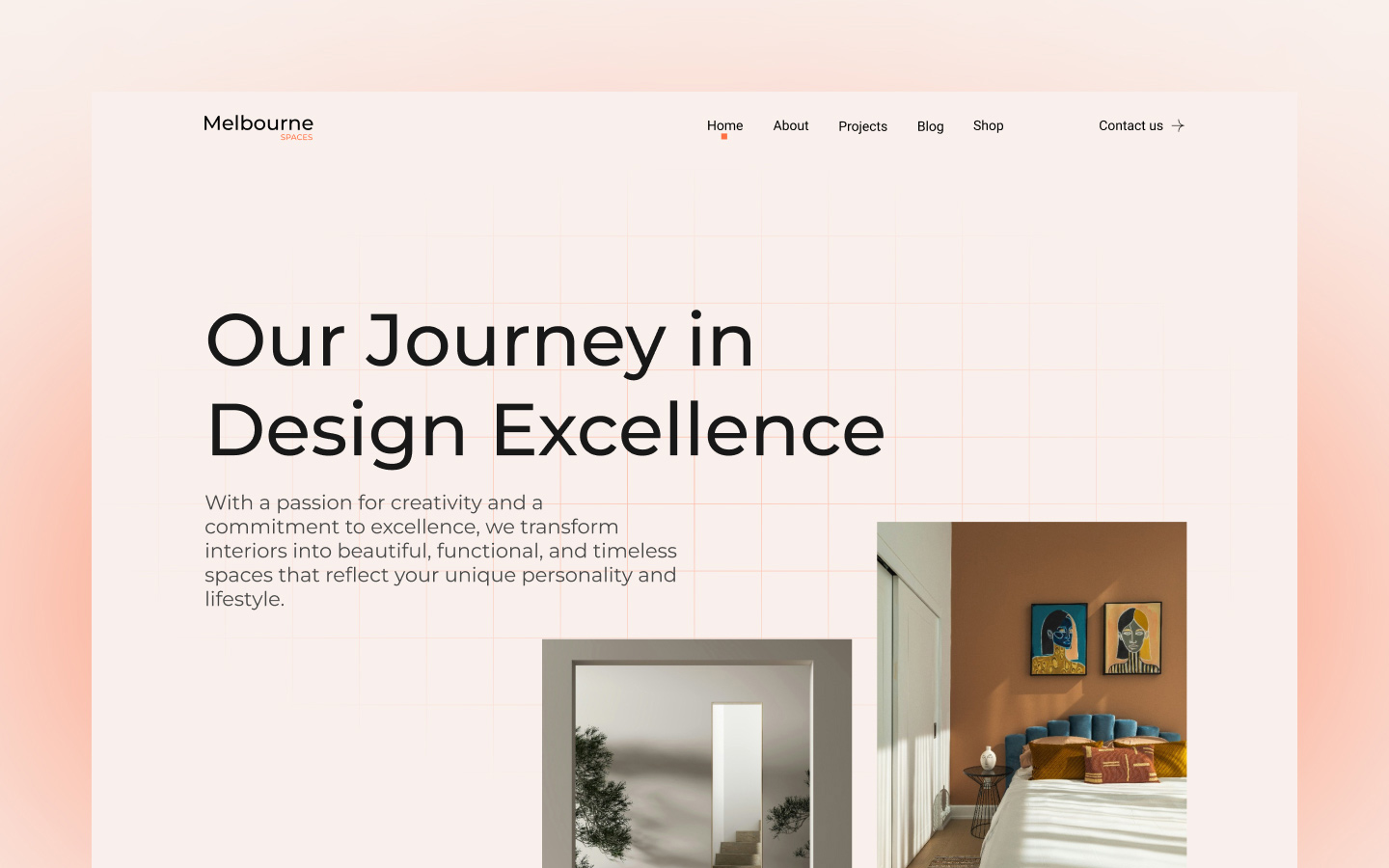 Melbourne Webflow interior agency template showing the home page.