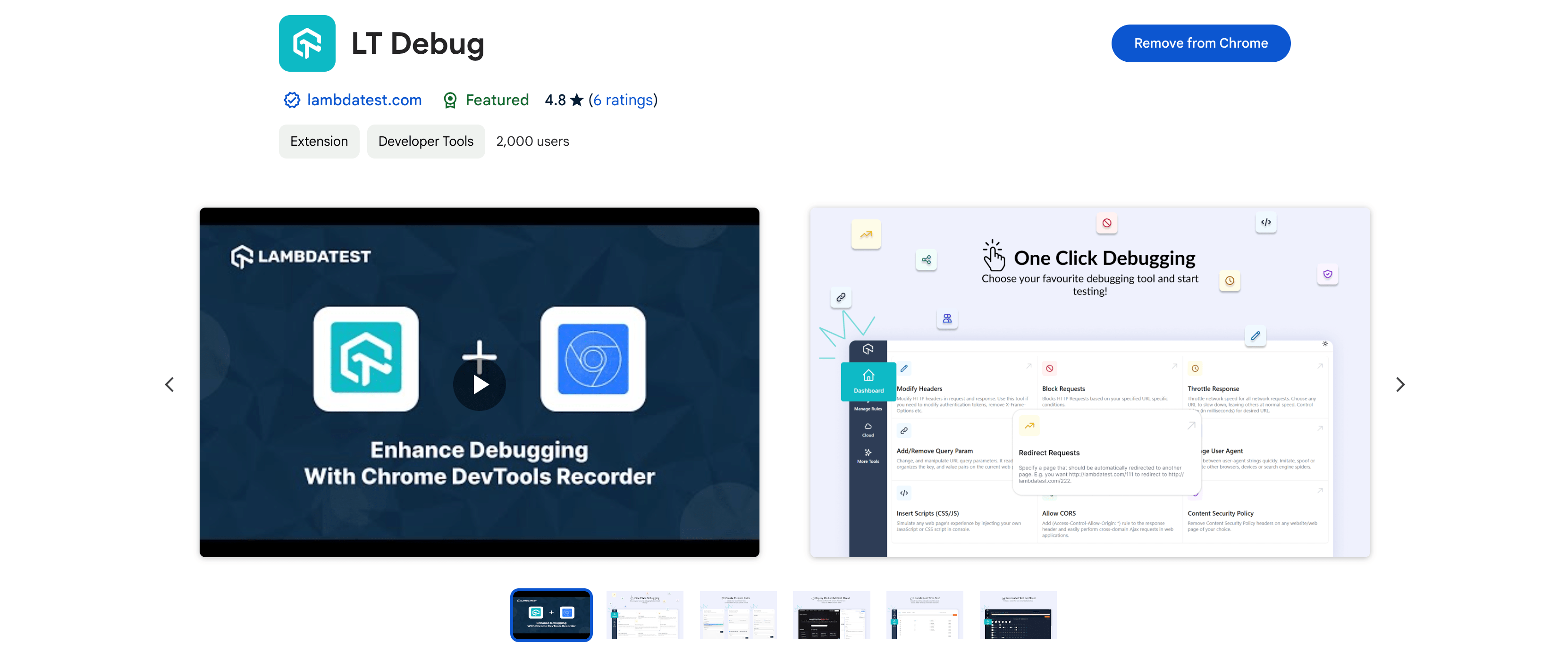 LT Dbug chrome extension preview from the chrome web store - intended for web development and testing/debugging