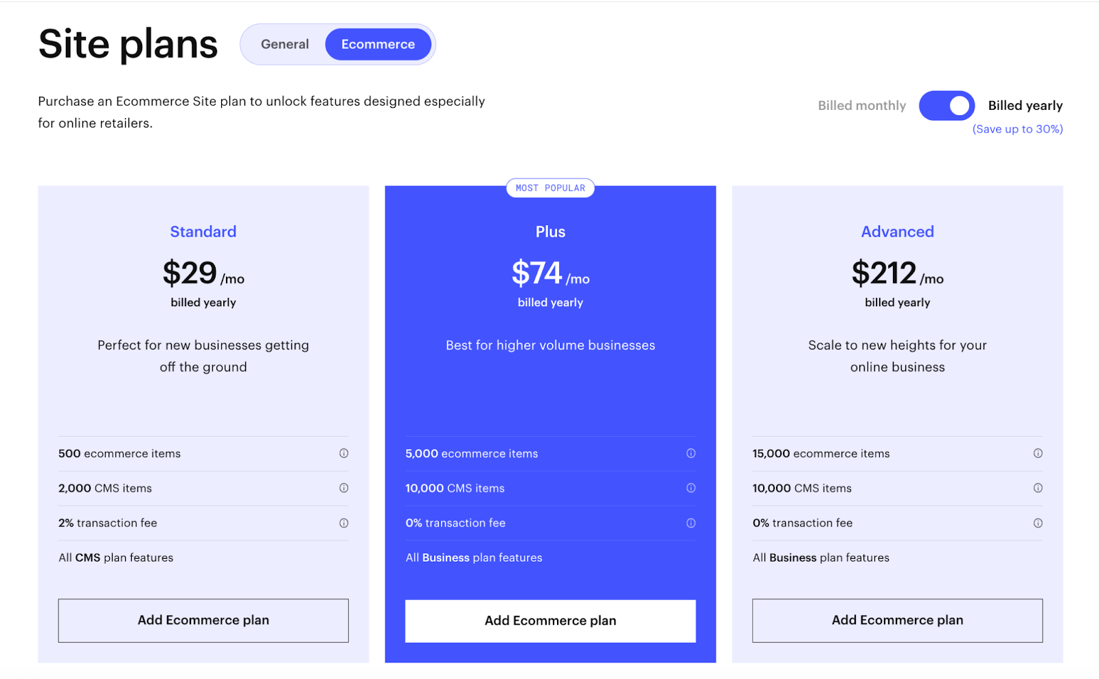 Webflow Ecommerce Site Plans Pricing