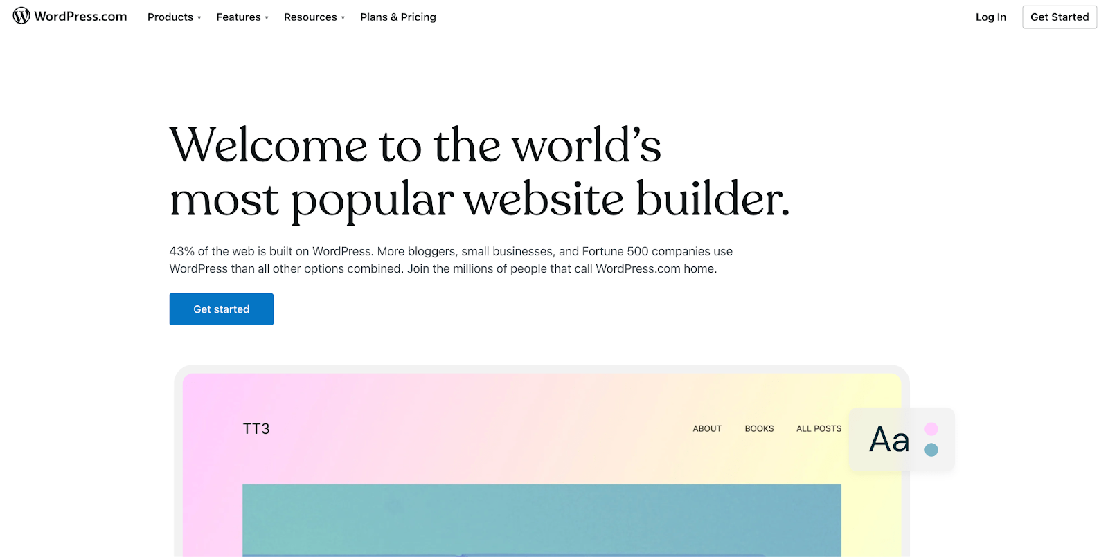 Wordpress's homepage screenshot - Worlds most popular website builder