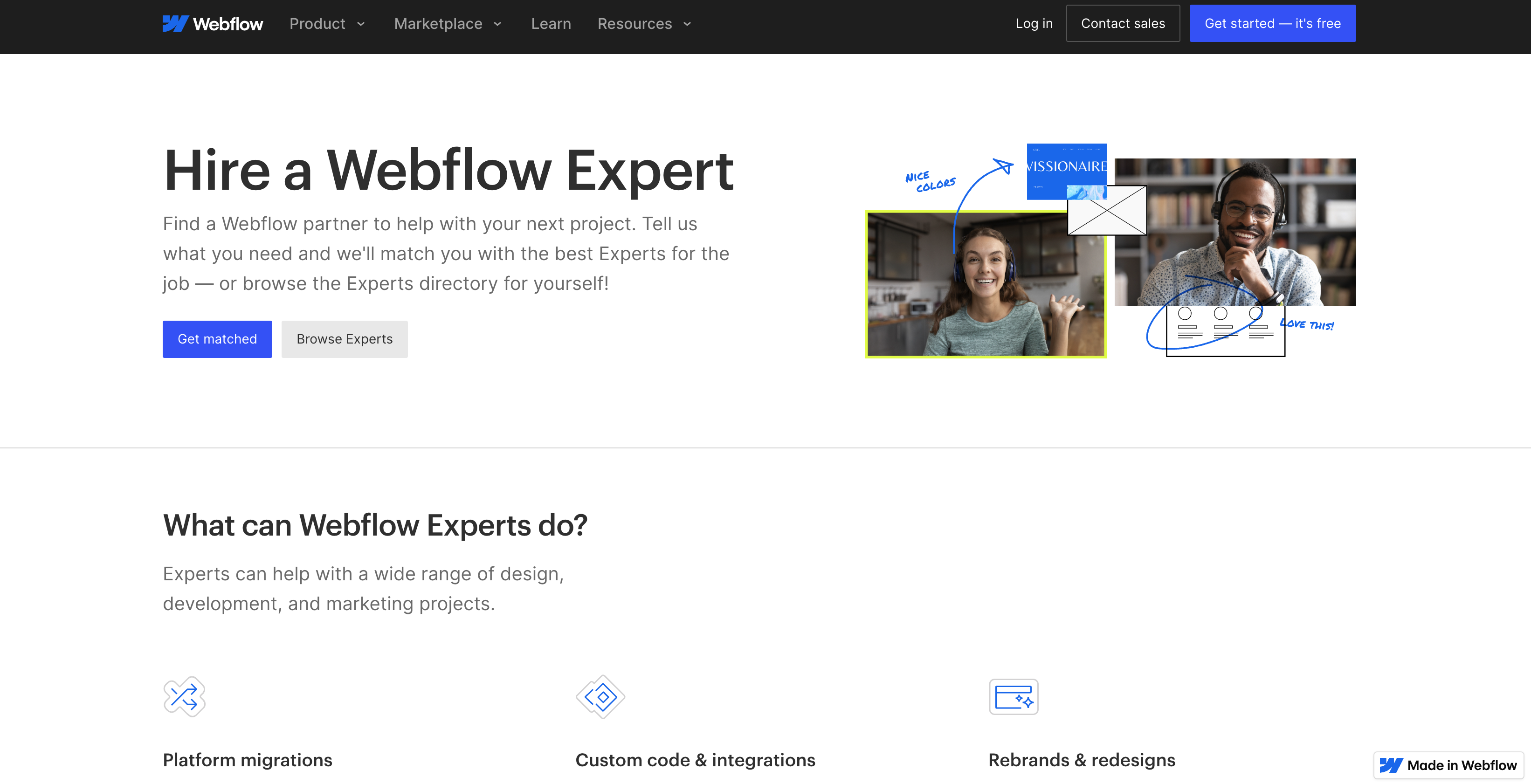 A screenshot of the webflow experts homepage view - Wedoflow