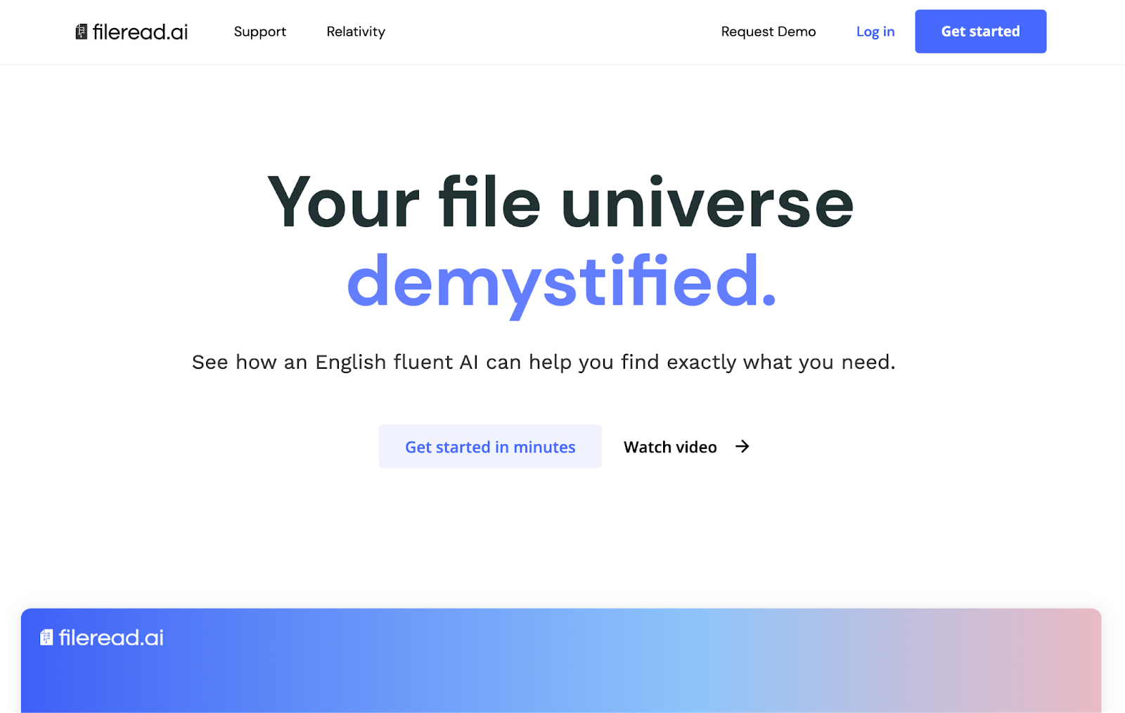 An image of the simple and beautiful homepage of fileread.ai website