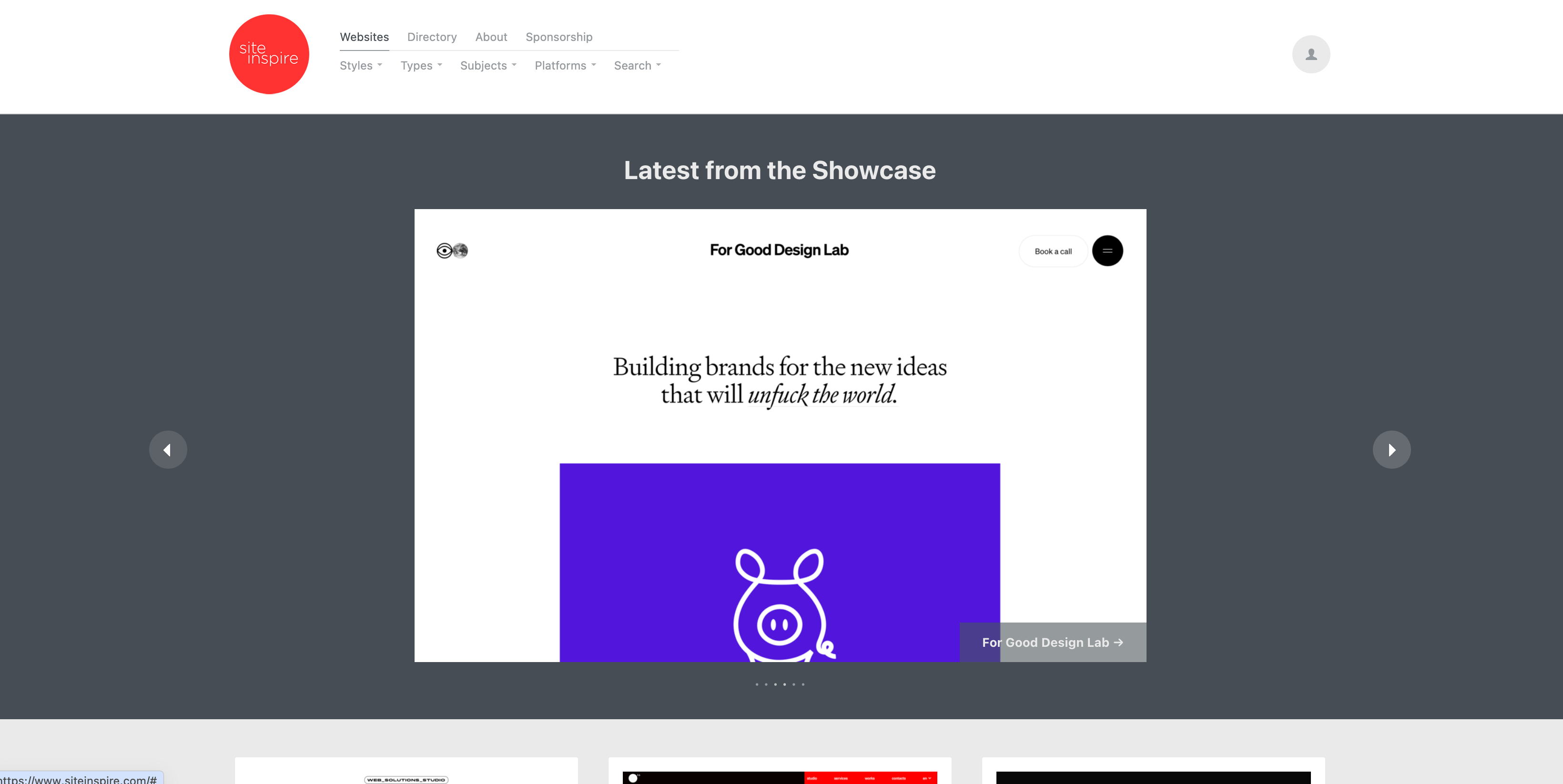 a screenshot of the site inspire website showing latest site showcase designs