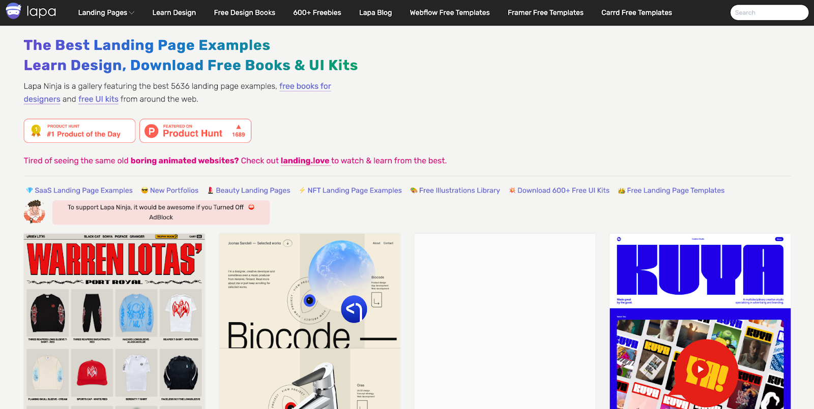 Lapa ninja platform, a source of inspiration for web designers with various design and a lot more