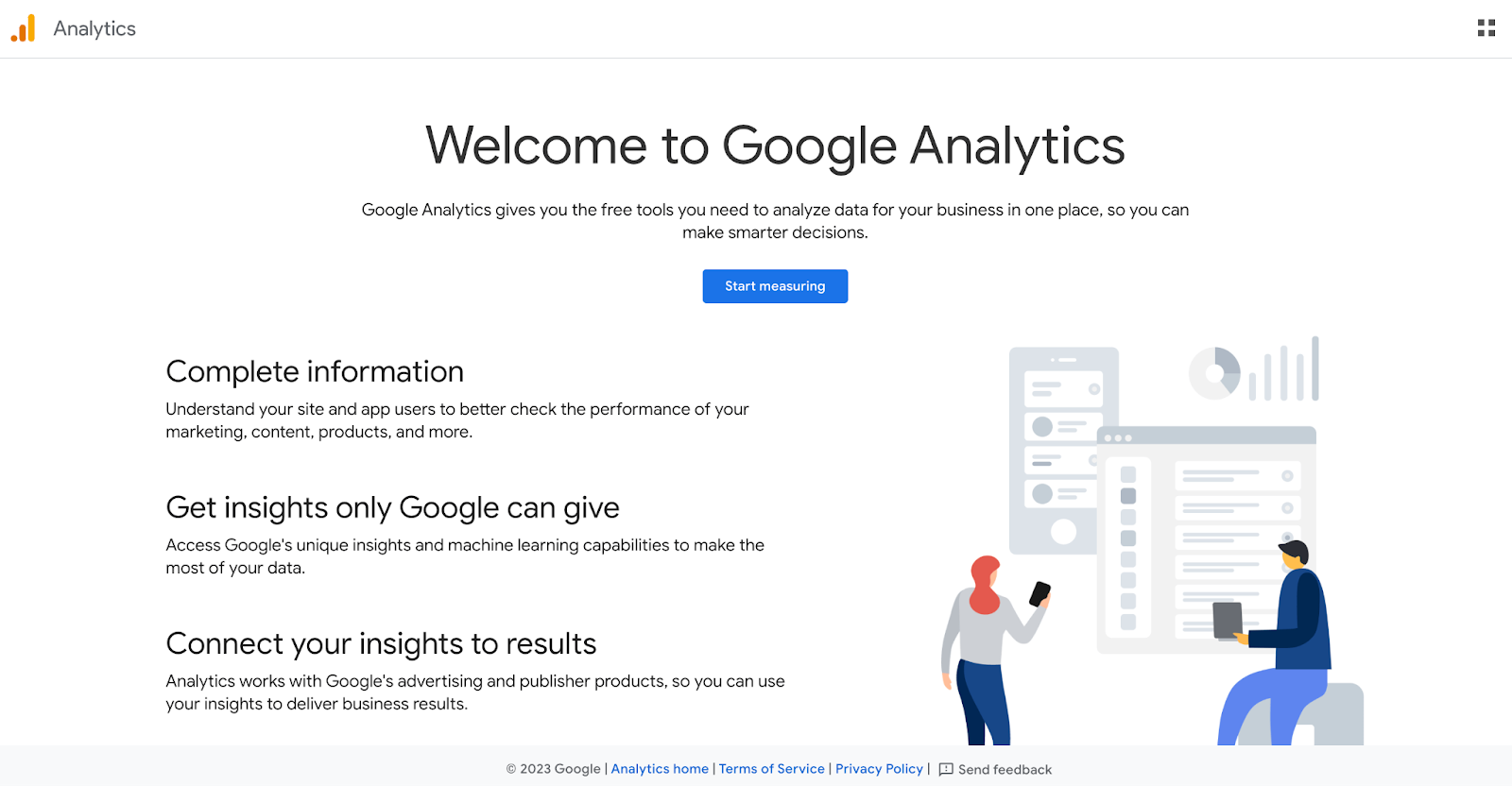 Google Analytics homepage view with text saying Welcome to Google Analytics
