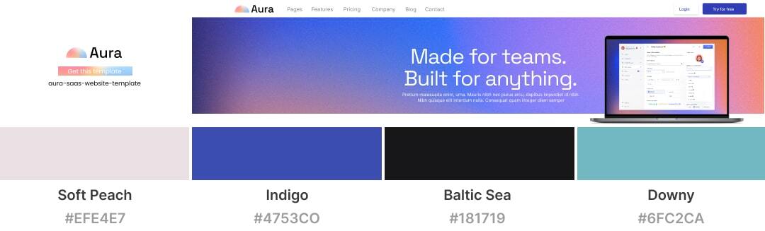 aesthetic colors for web design, color palette combination for web design -Aura webflow template from Wedoflow