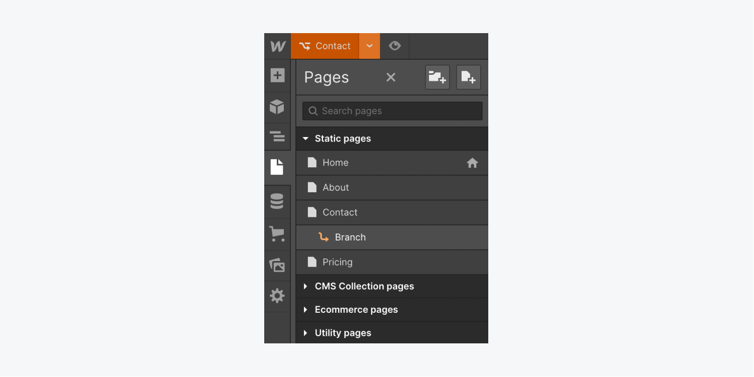 page branch in webflow