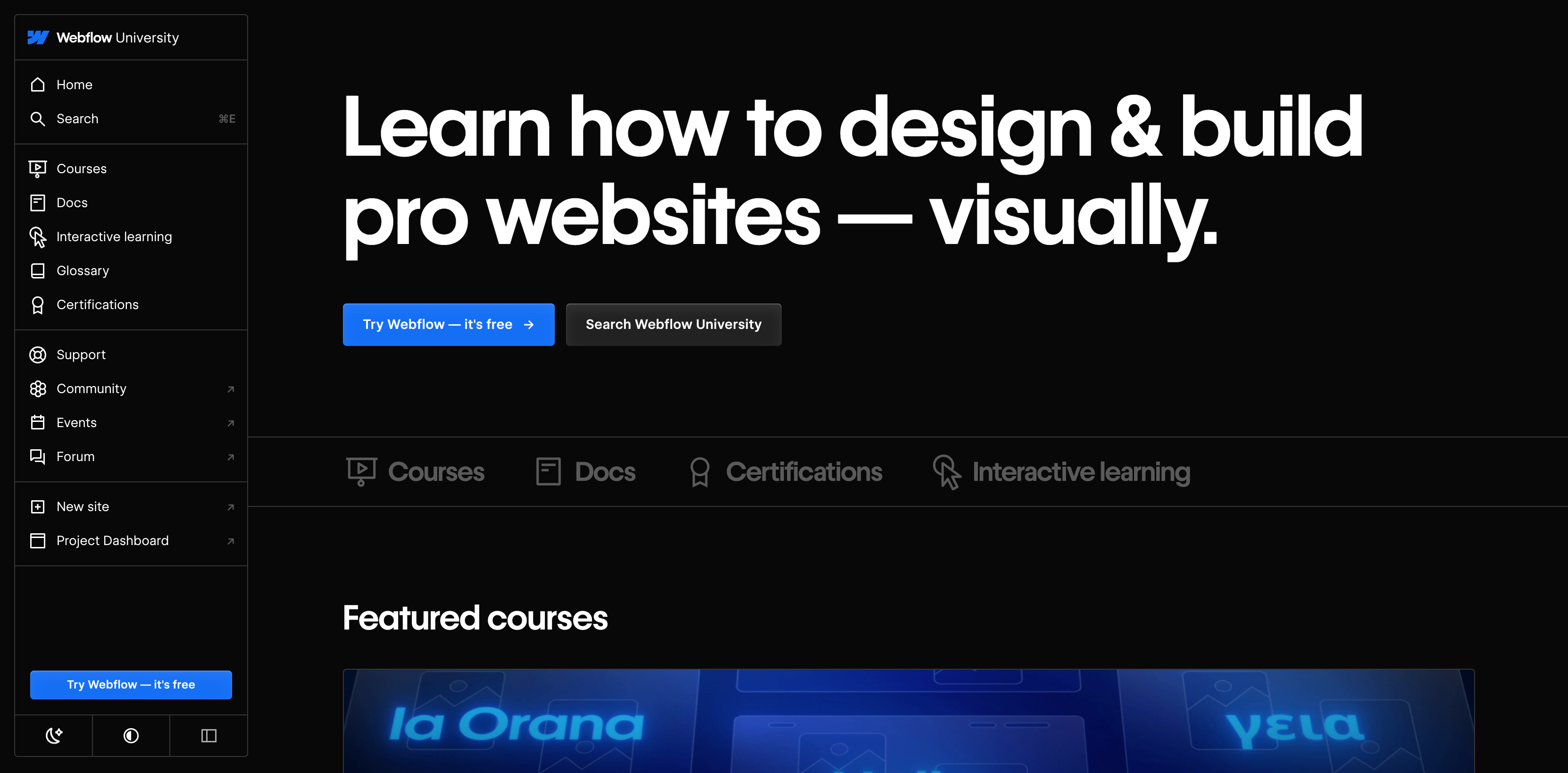A screenshot of the updated Webflow University 2024 Homepage