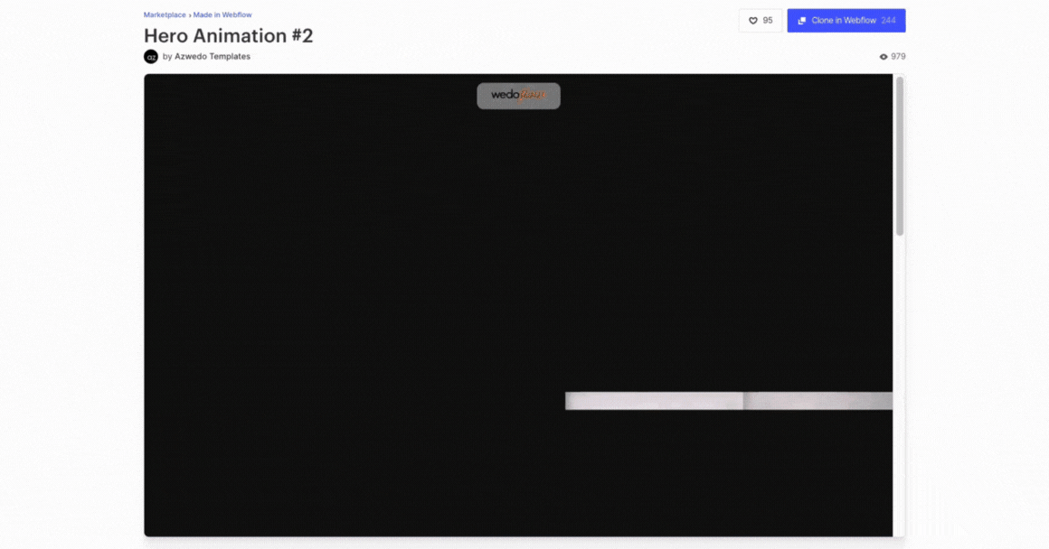 Slide left Hero animation webflow clonable component - animation gif preview