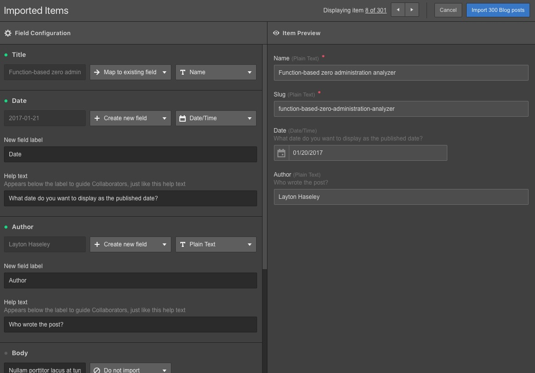 mapping the fields when migrating wordpress to Webflow
