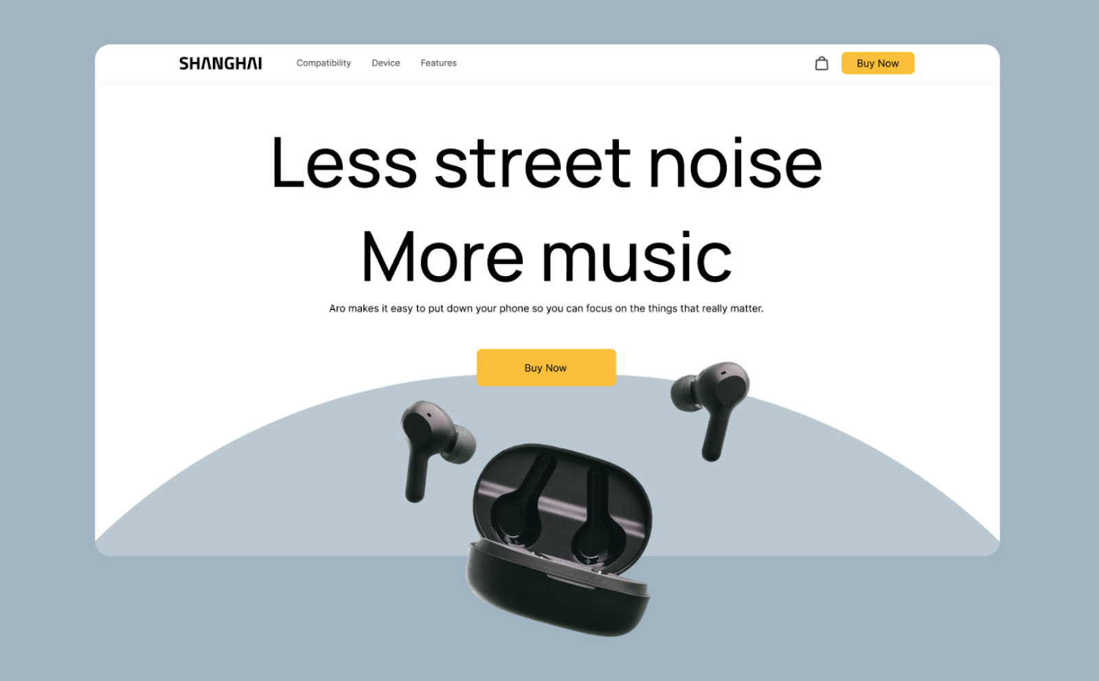 Less street noise, More music is written in the hero section of the Shanghai One-page Webflow Template
