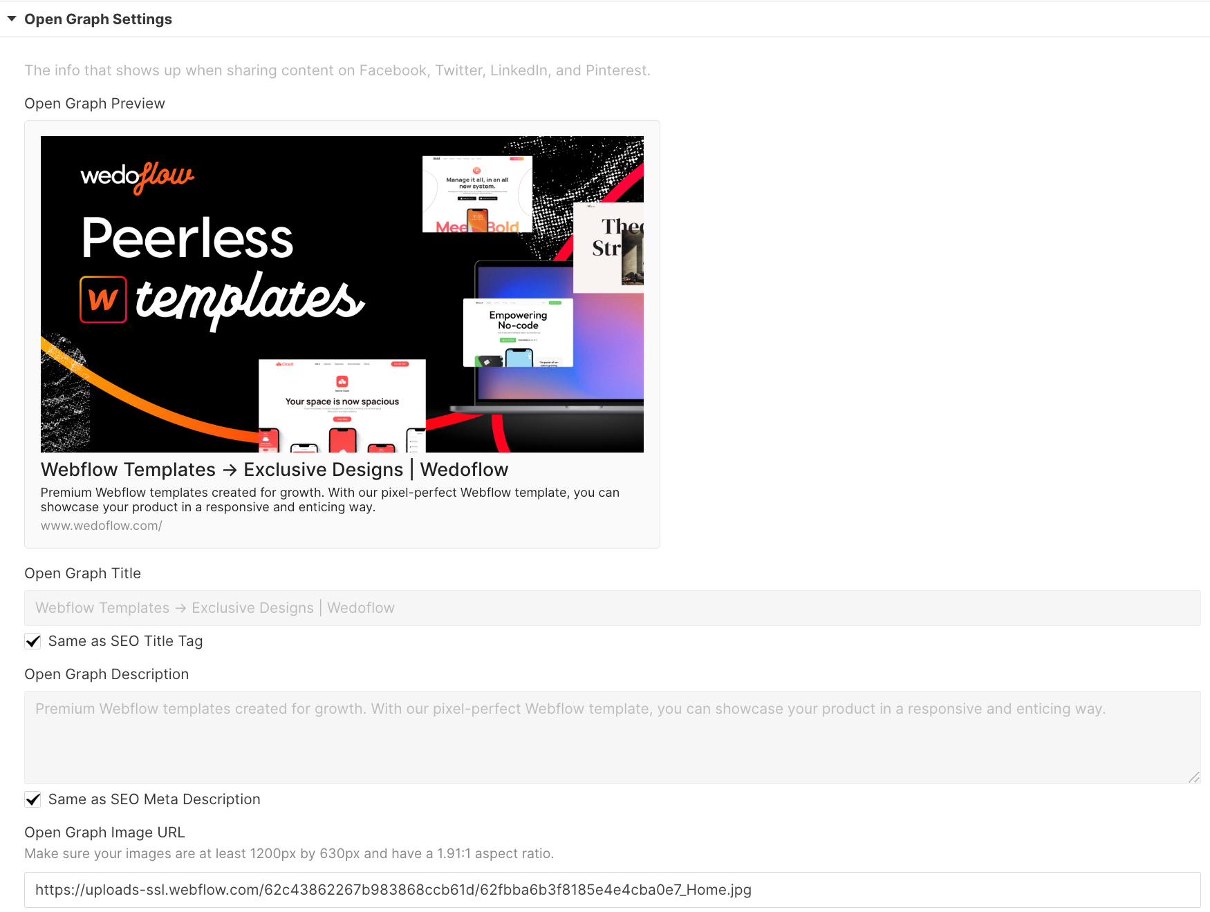 Open graph preview in Webflow - Wedoflow