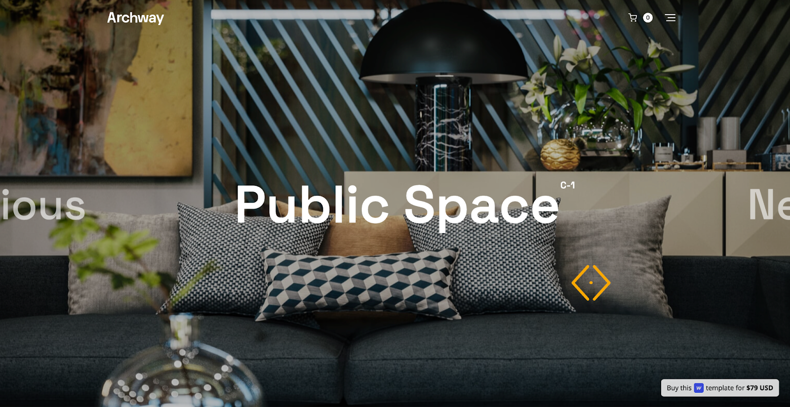 A home interior featured on the hero section of Archway's Webflow architecture template.