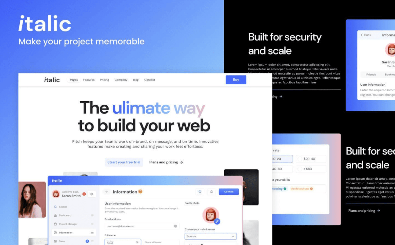 Italic web app template - preview pictures - App Website Template Italic - Wedoflow
