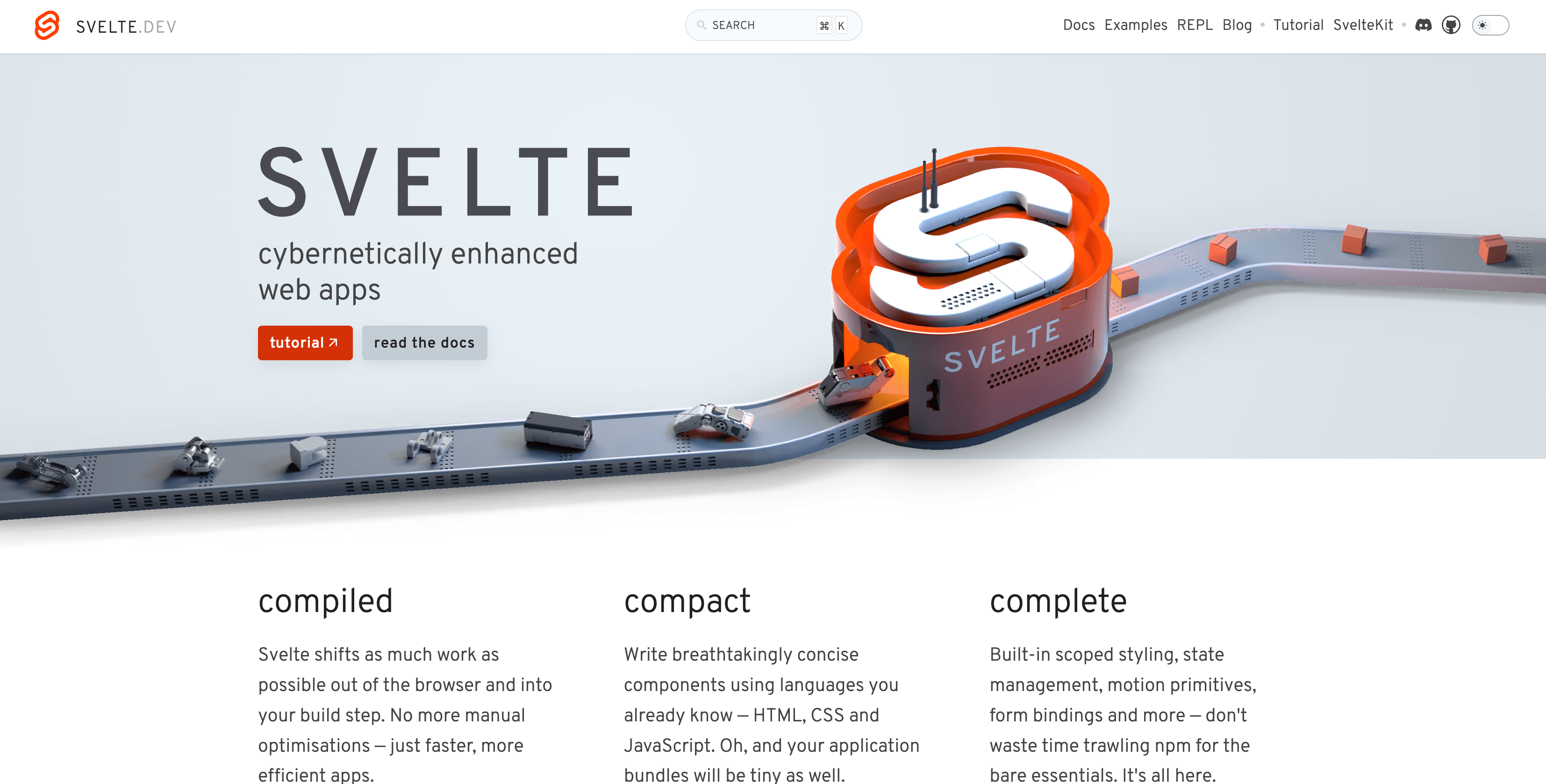 Svelte homepage preview - a javascript framework - create enhanced web applications