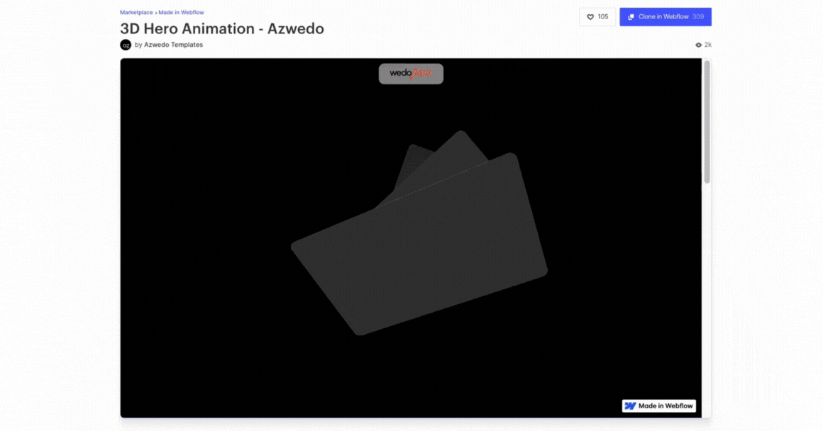 3D hero animation webflow clonable component - animation gif preview