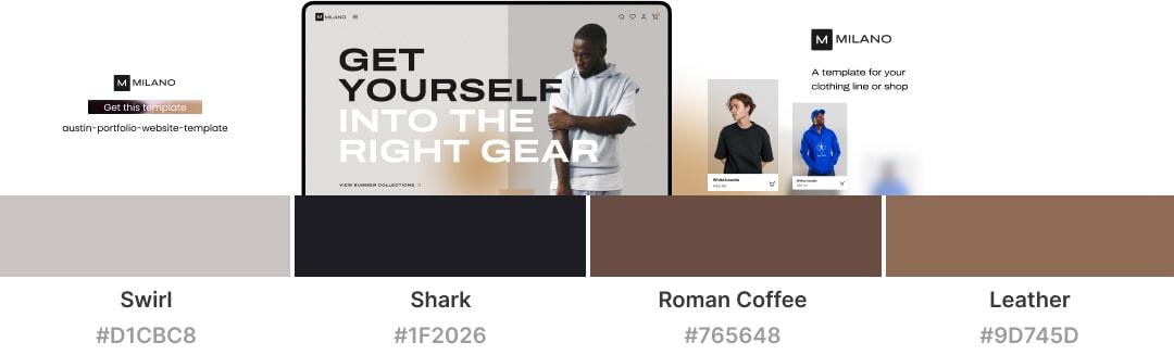 character color palette combination for web design.  Milano ecommerce webflow template from Wedoflow
