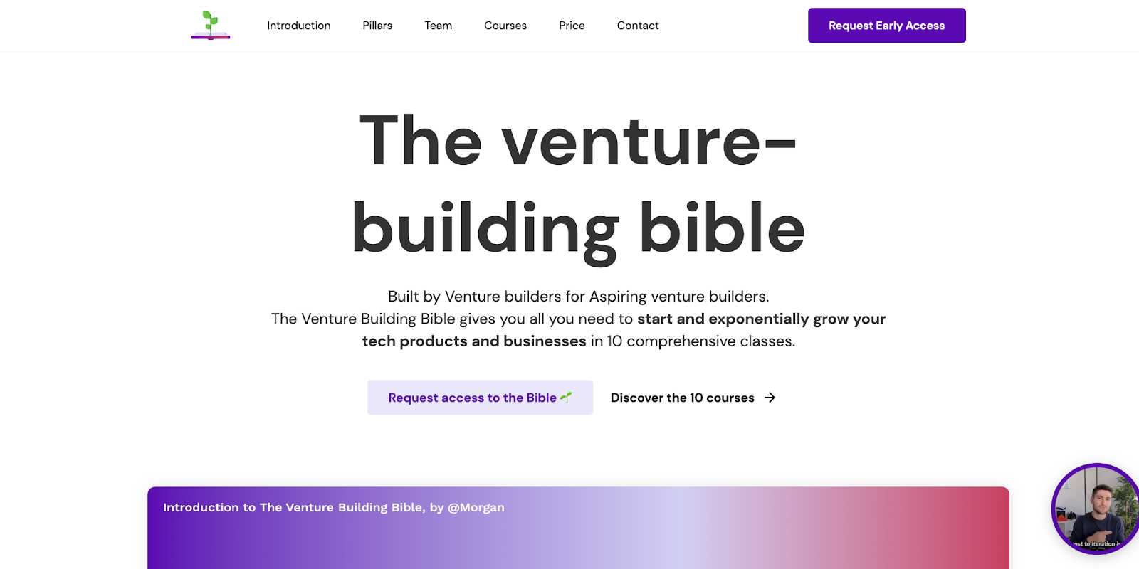 A screenshot of theventurebuildingbible.com website interface