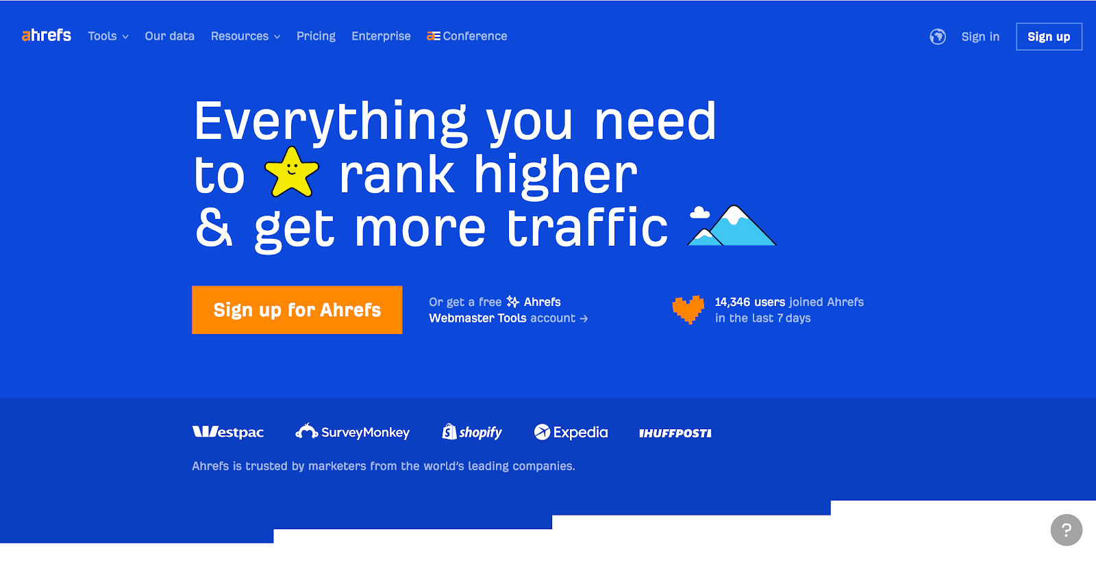 Ahref's homepage screenshot - a seo tool helpin you tio rank higher and getting more traffic