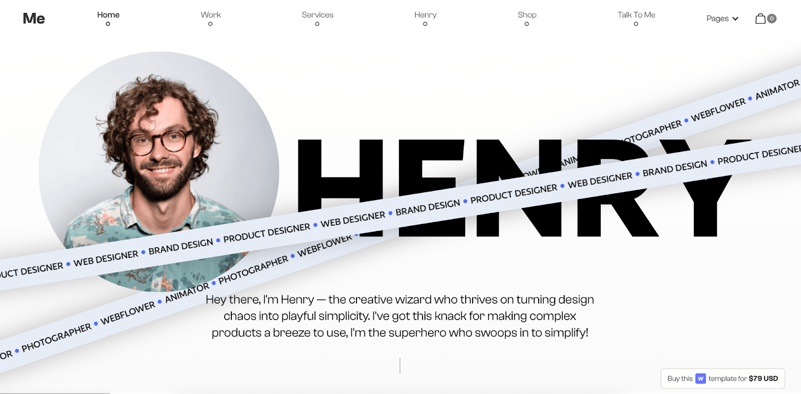 Nevada Webflow template, personal website example