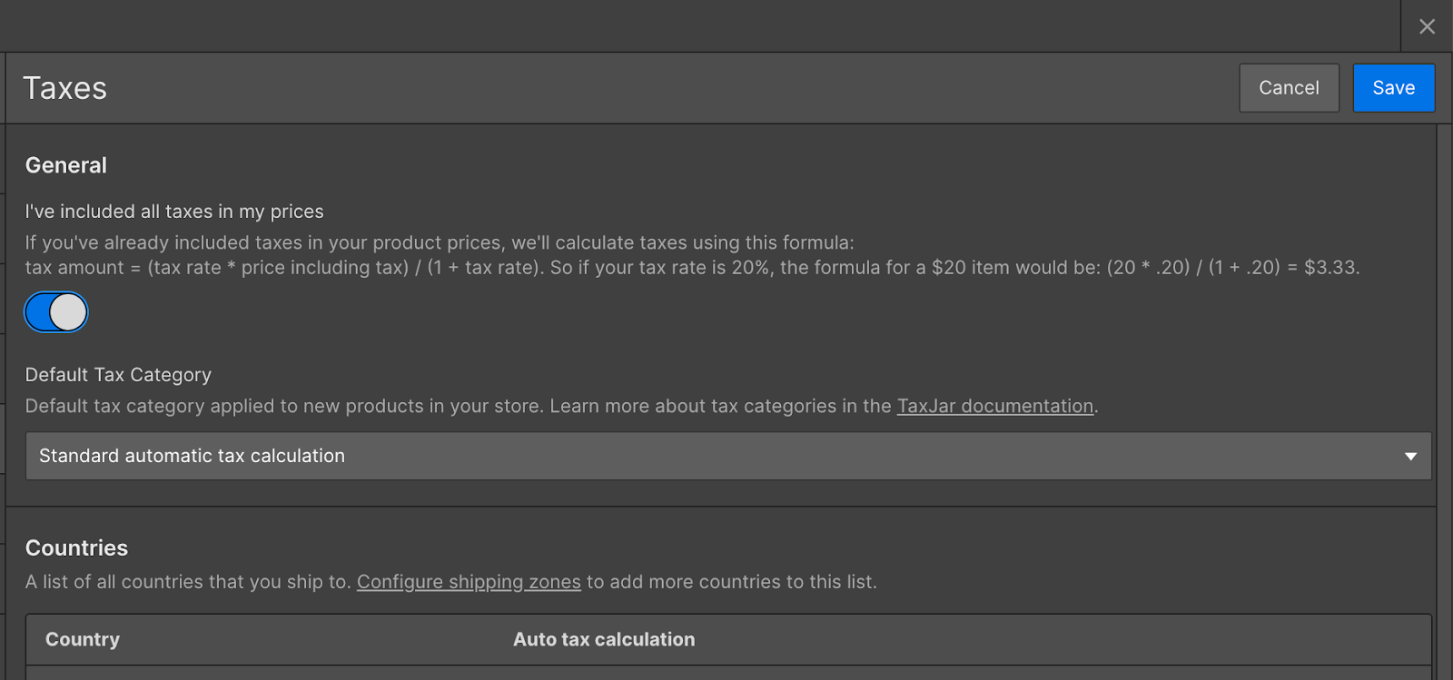 taxes settings in webflow ecommerce