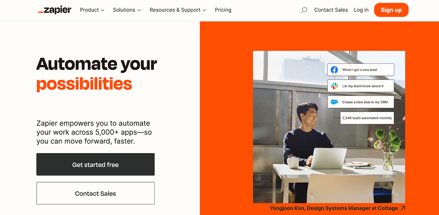 Zapier website homepage screenshot — a tool to 