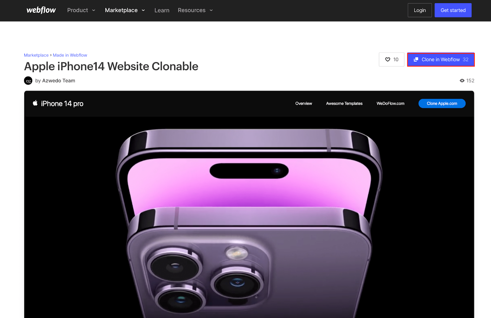 A photo showing how to clone a site in webflow