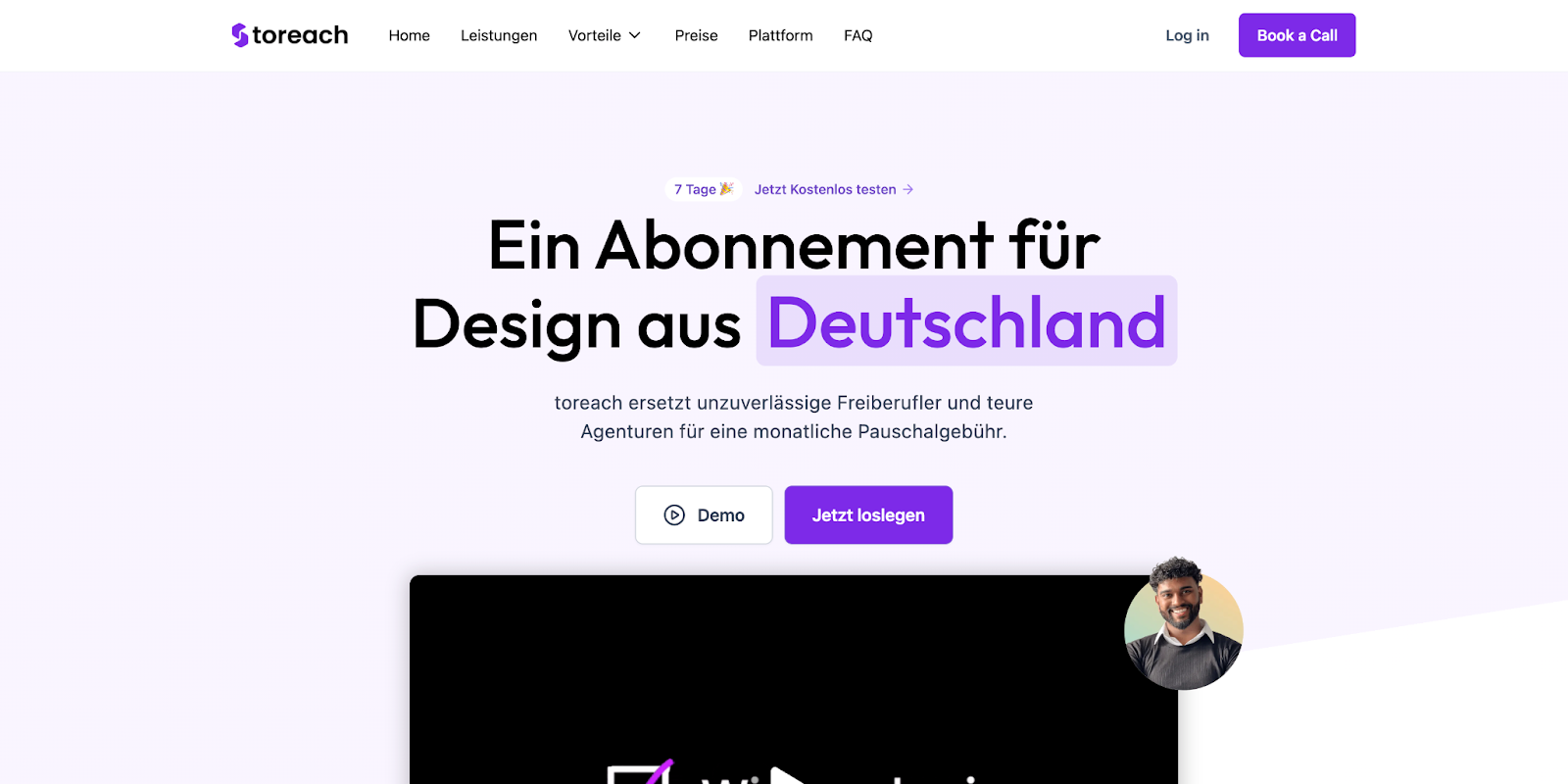 A preview of the german marketing platform Toreach.de website homepage