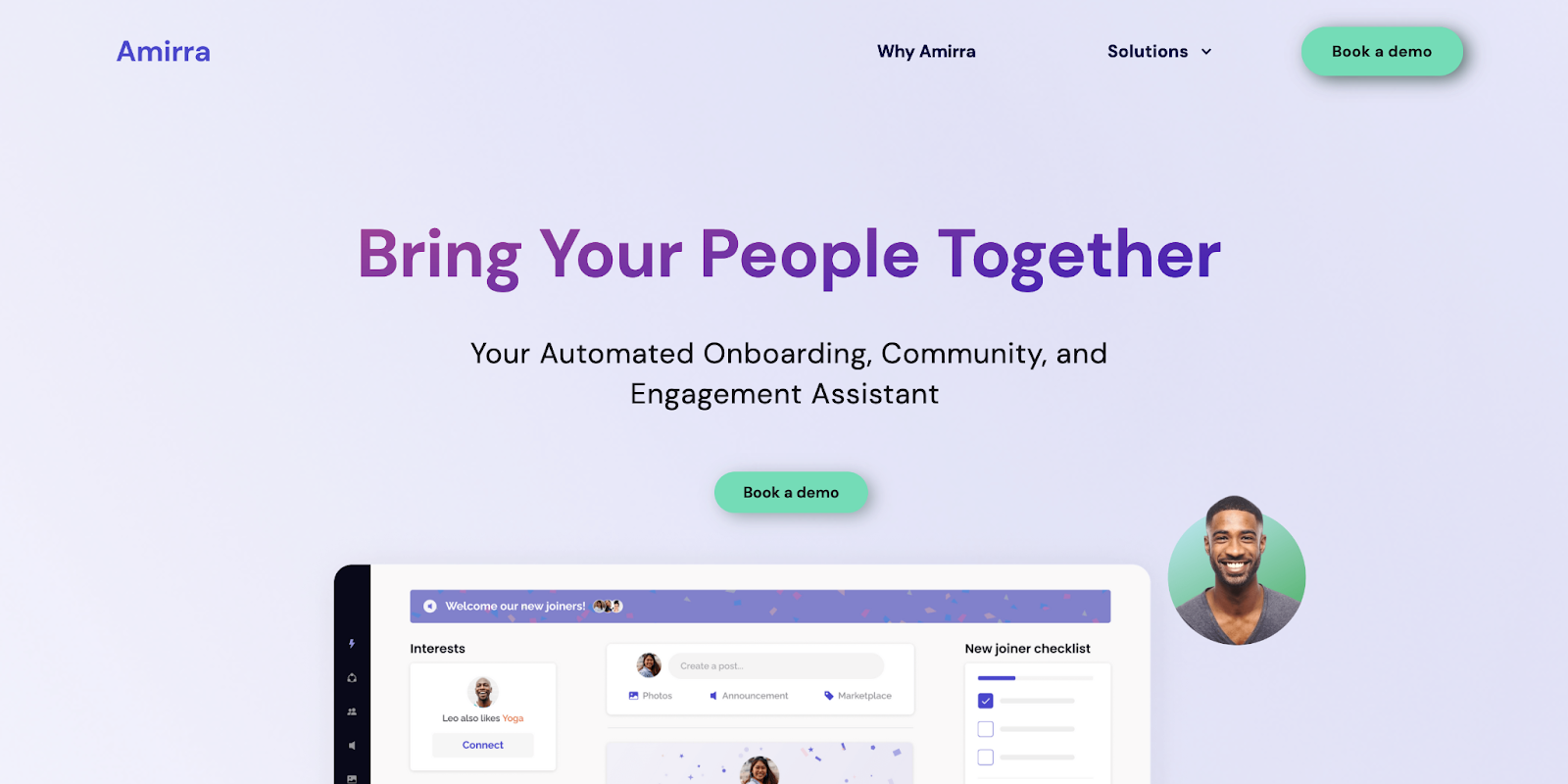 A screenshot of the homepage interface of Amirra.io website